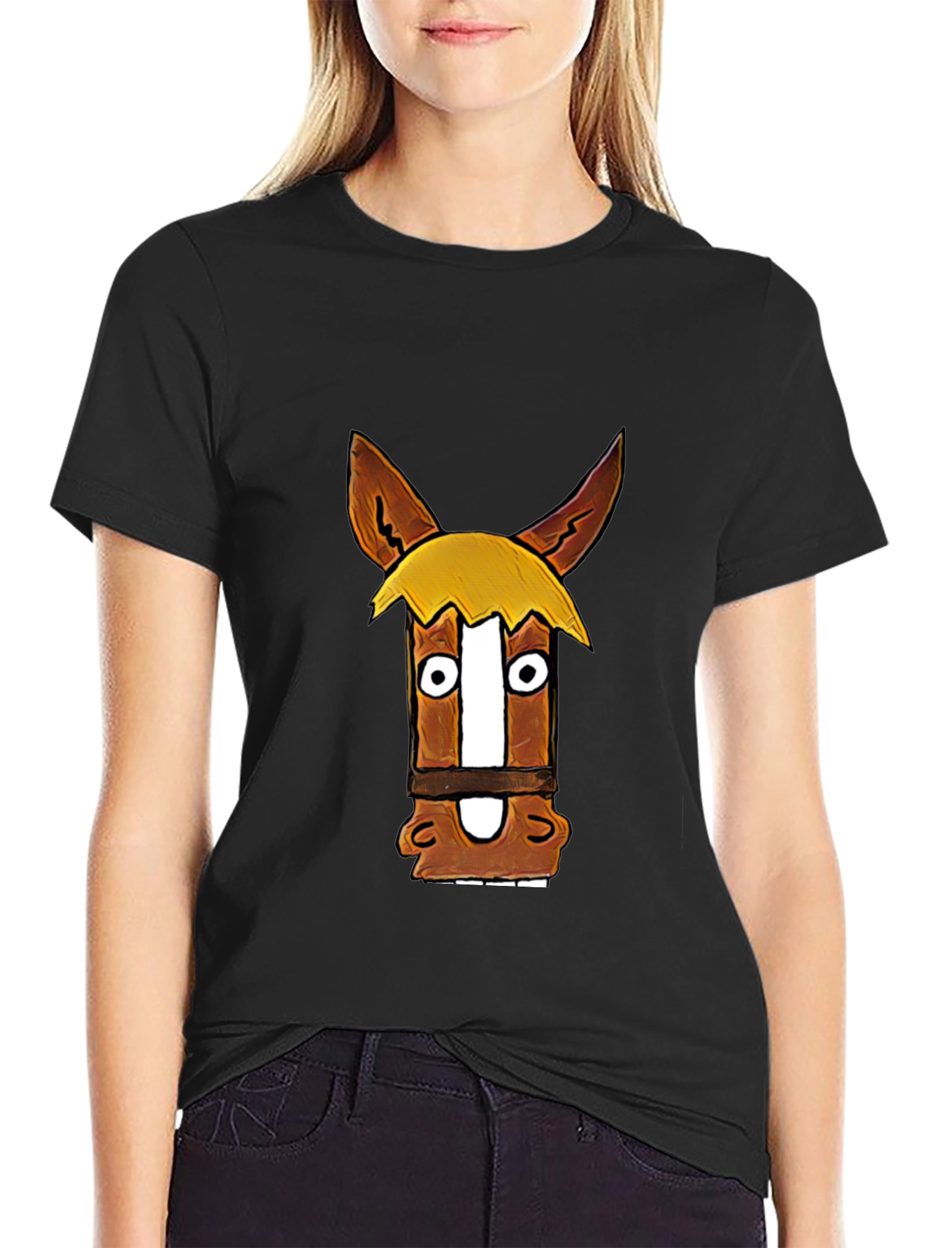 Funny Horse Graphic Black T-Shirt
