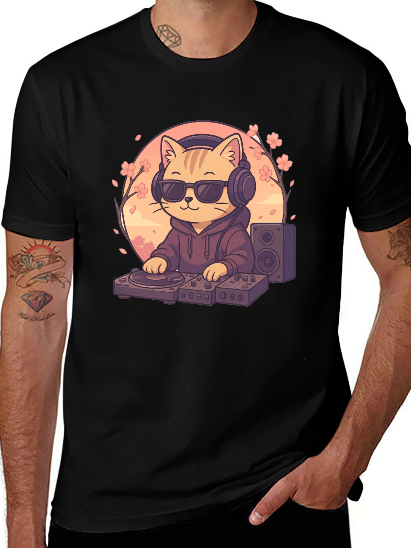 DJ Cat Graphic T-Shirt - Music Lover Tee