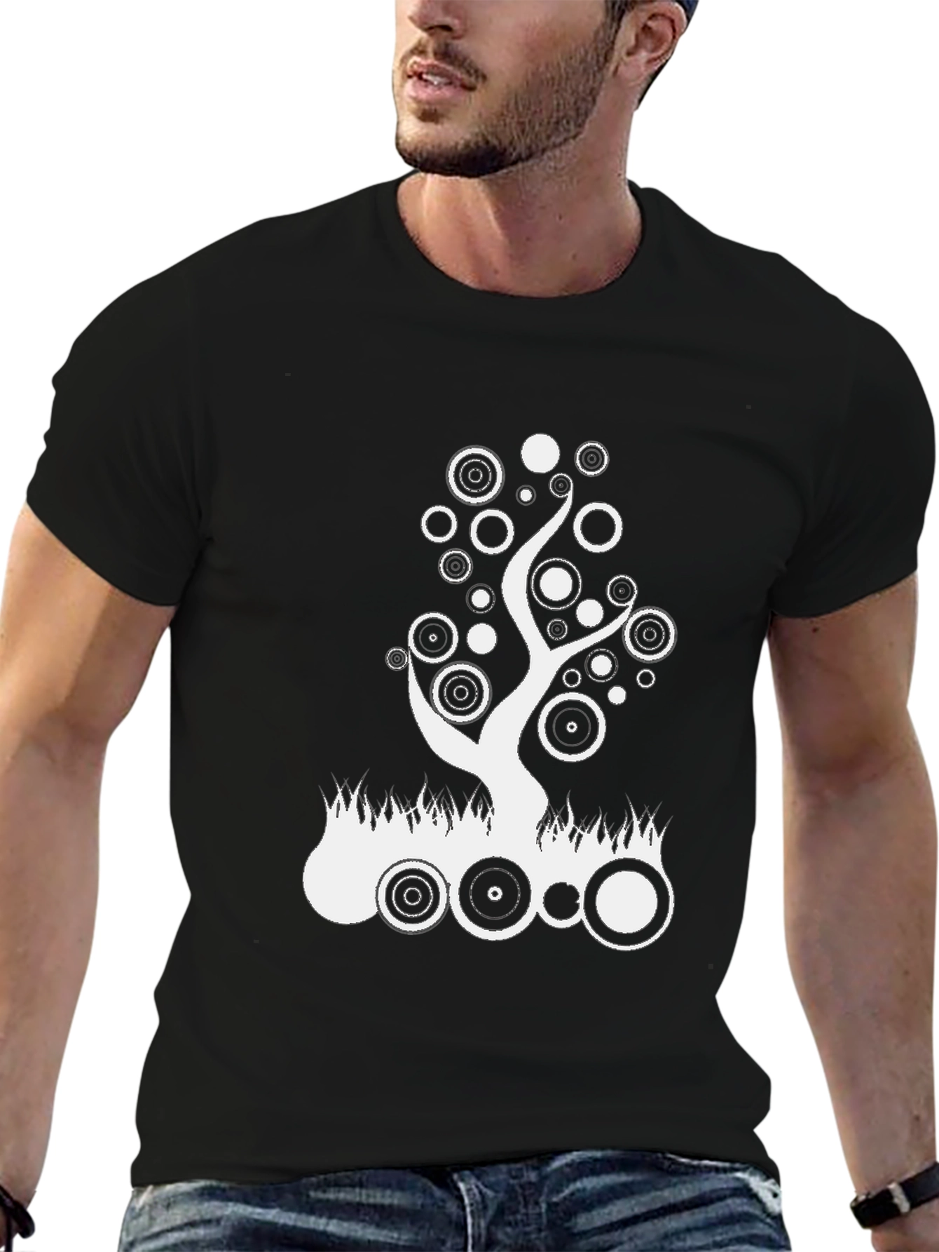 Abstract Tree Graphic Black T-Shirt