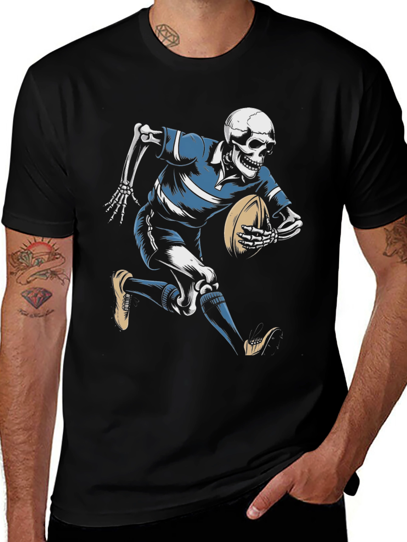 Skeleton Rugby Player Black T-Shirt