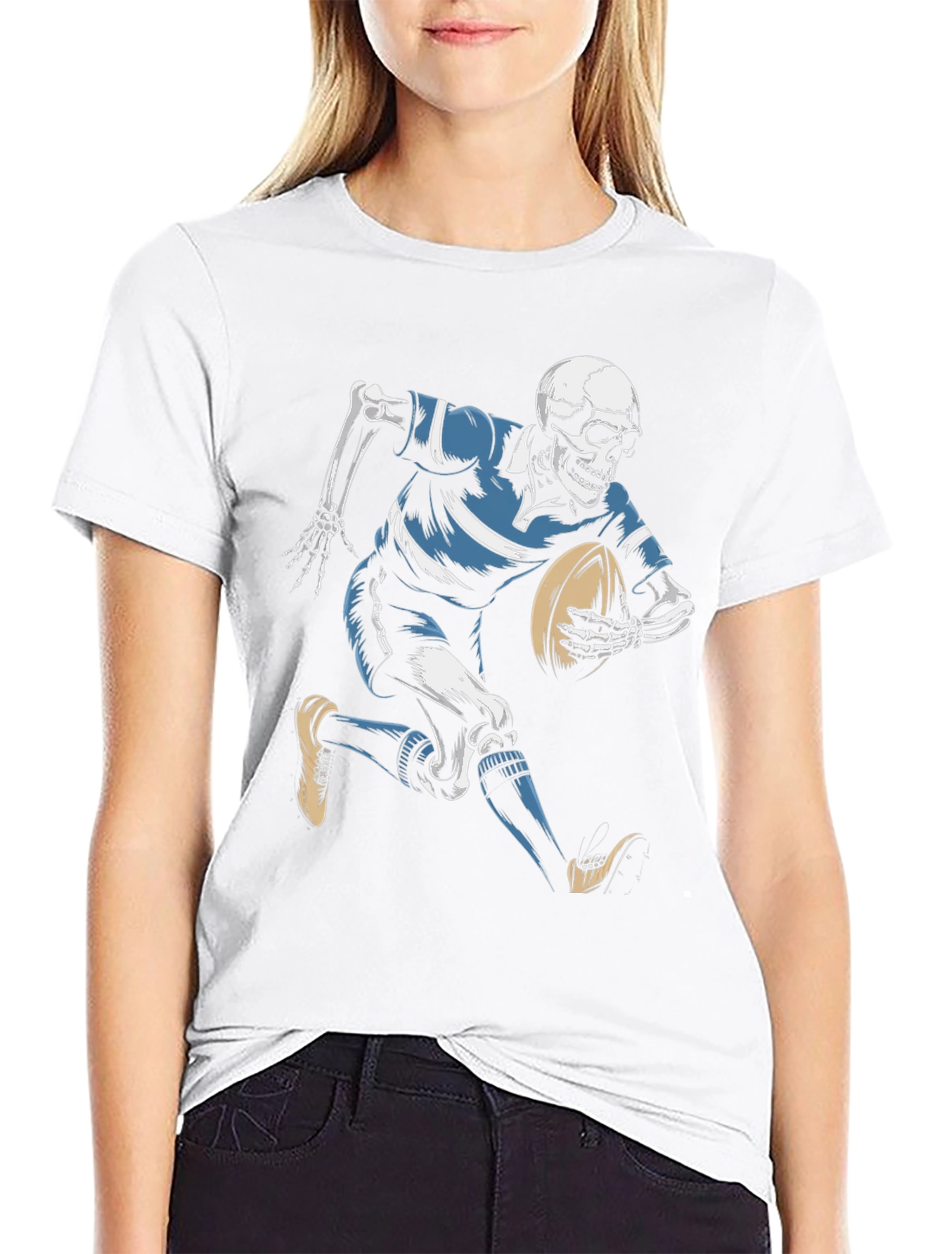 Skeleton Rugby Player Black T-Shirt