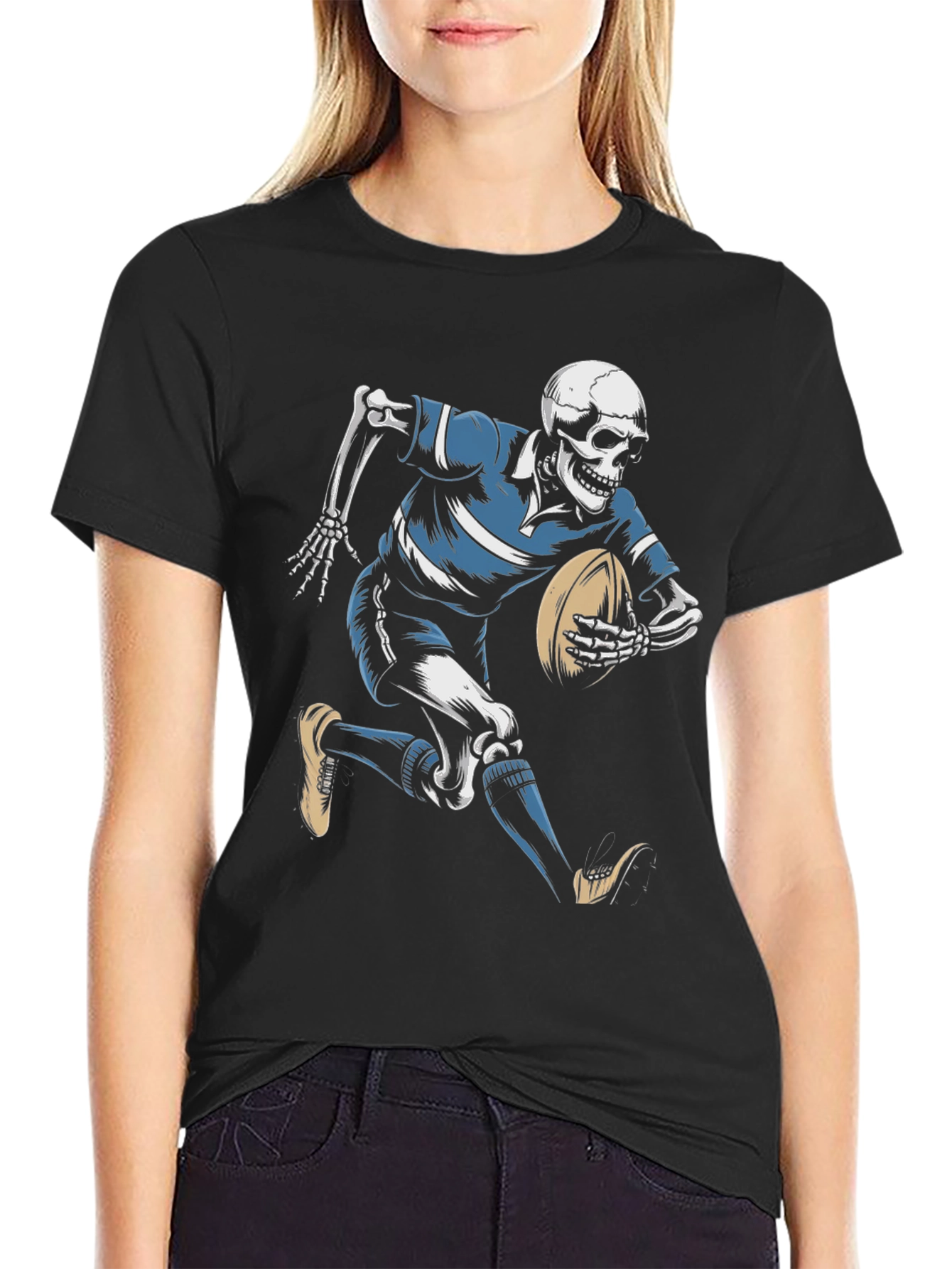 Skeleton Rugby Player Black T-Shirt