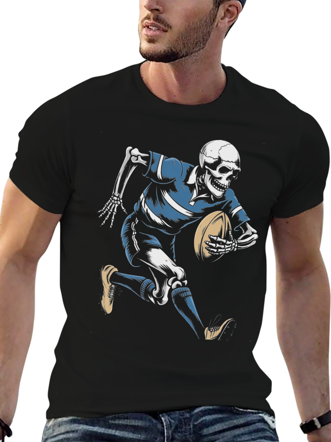 Skeleton Rugby Player Black T-Shirt