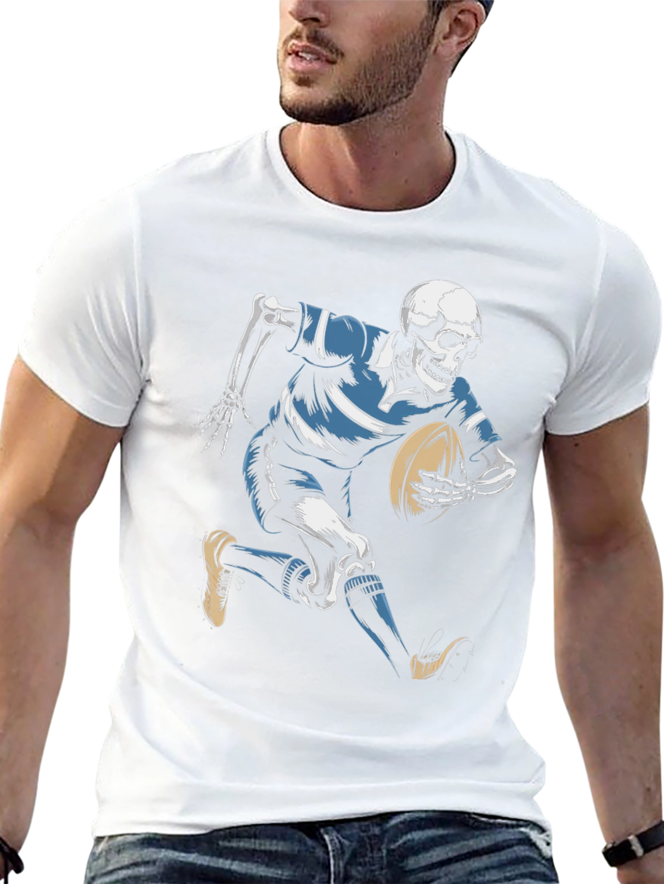 Skeleton Rugby Player Black T-Shirt