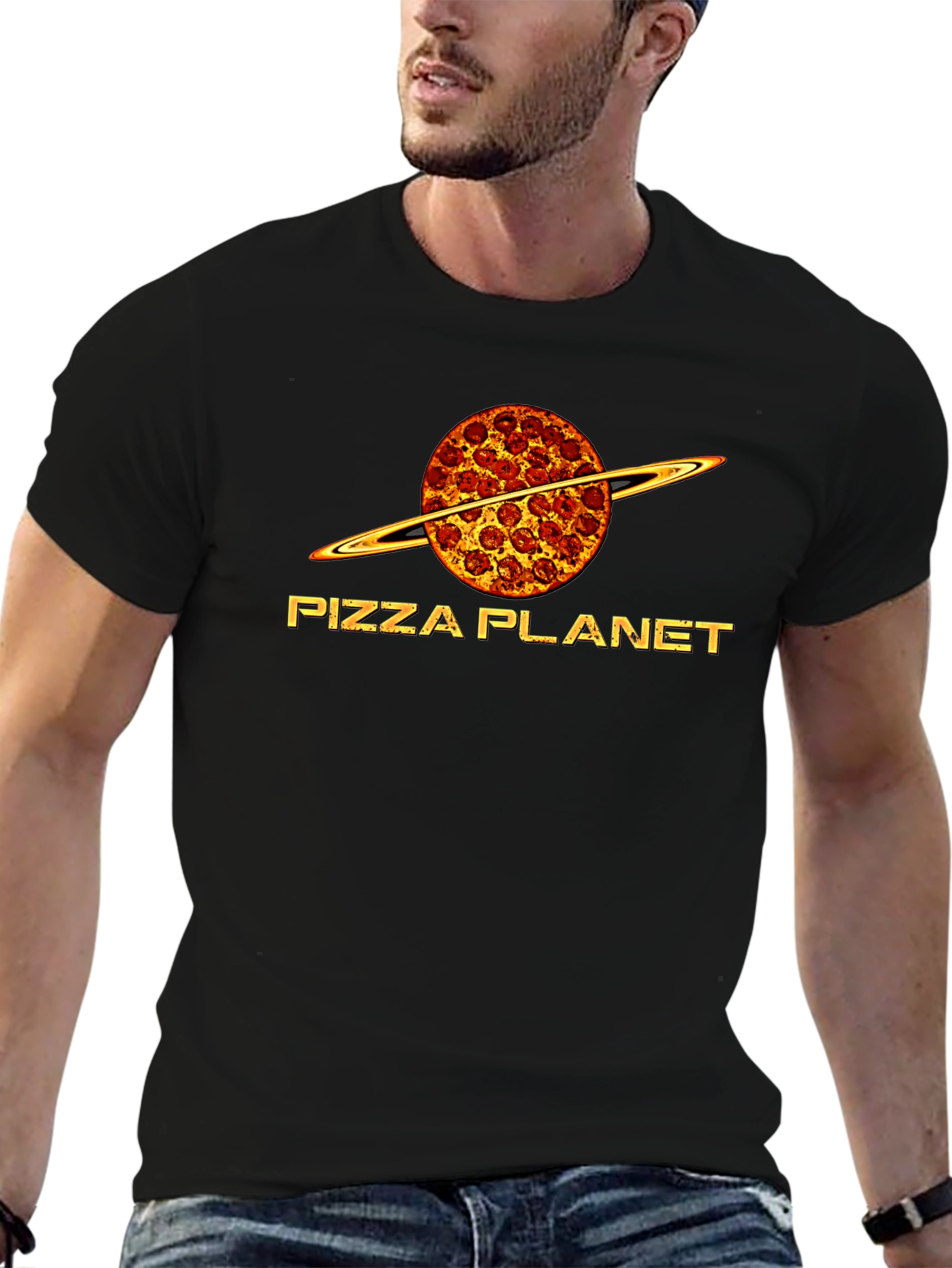 Pizza Planet Graphic T-Shirt - Black Cotton Blend