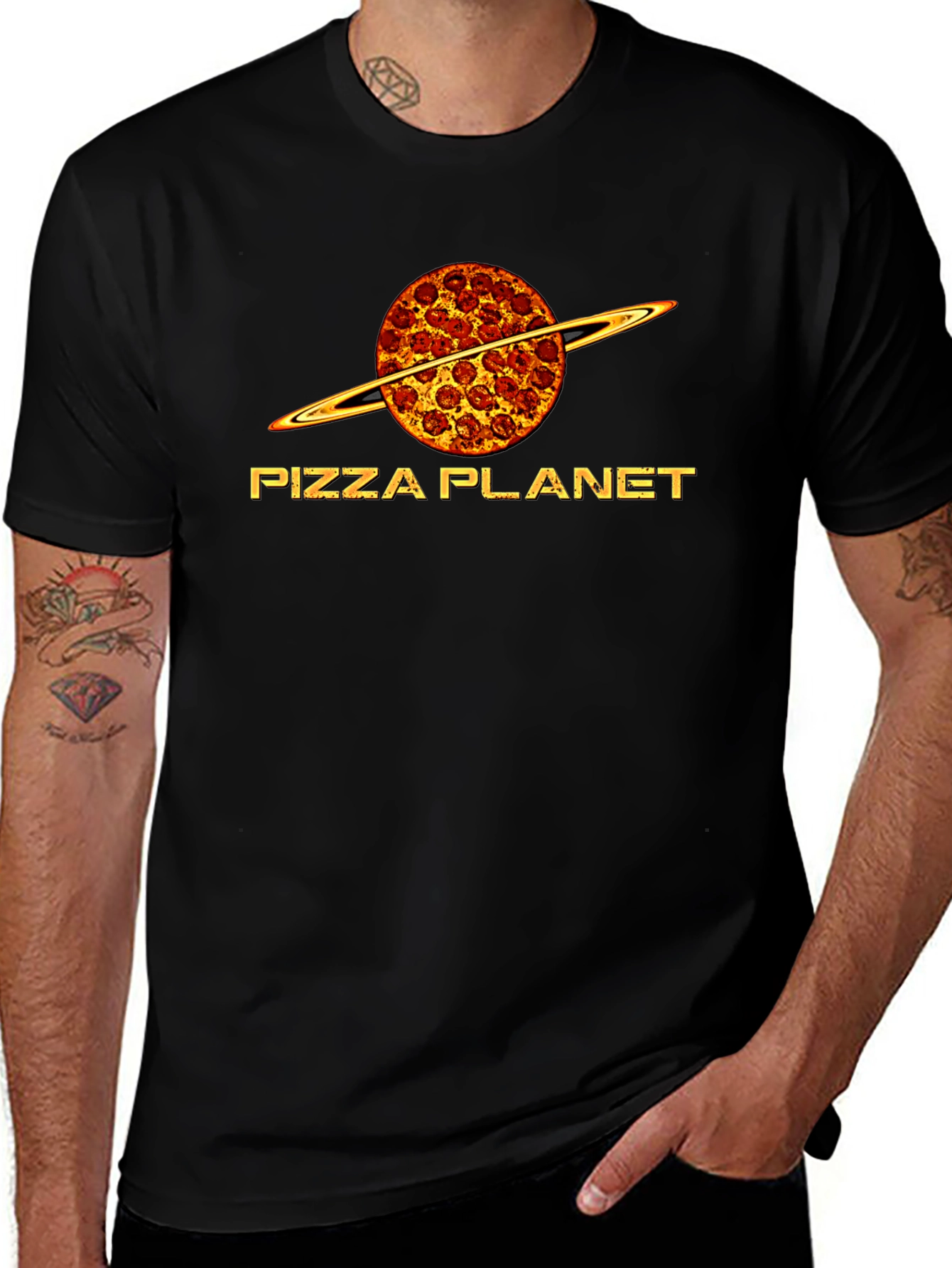 Pizza Planet Graphic T-Shirt - Black Cotton Blend