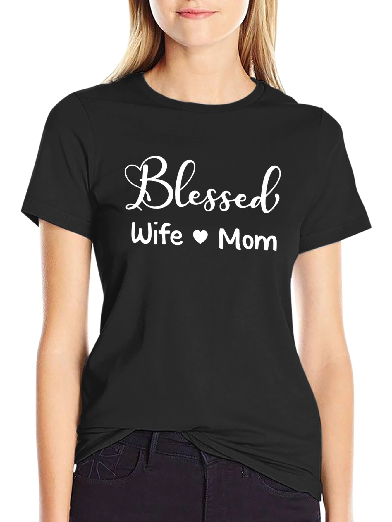 Blessed Wife Mom Graphic Tee - Black