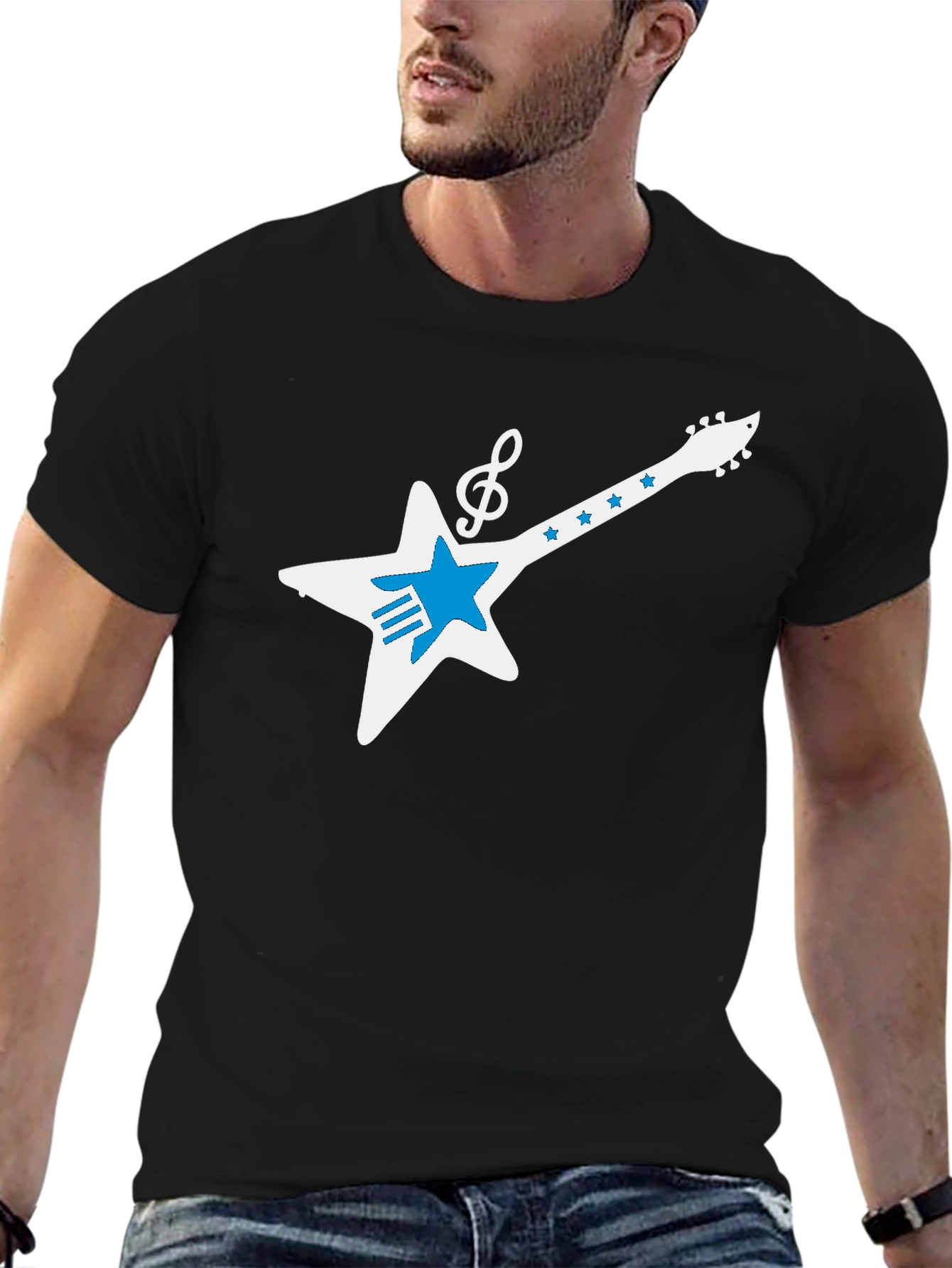 Star Guitar Graphic Tee - Rock Music Style