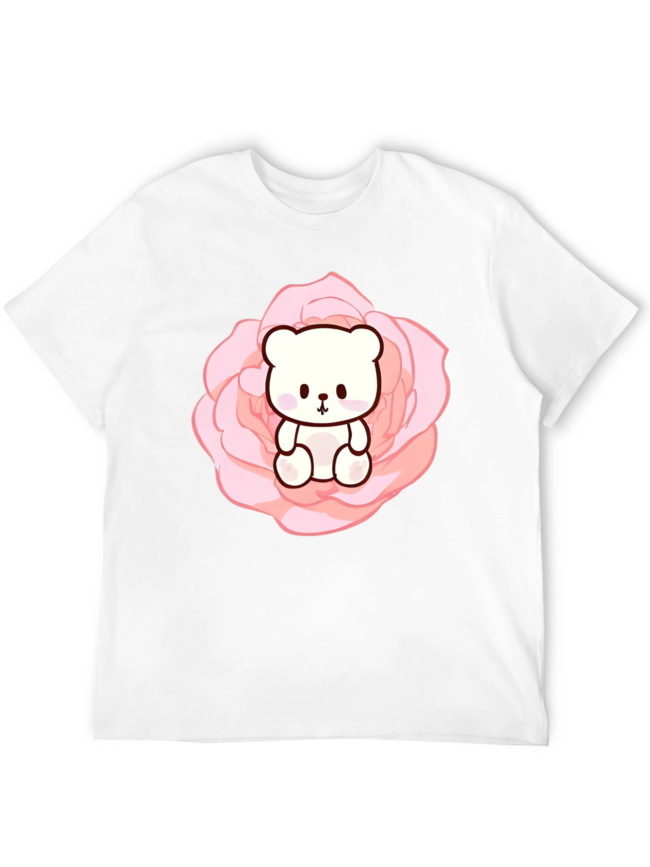 Teddy Bear in Rose T-Shirt - Cute Kawaii Style