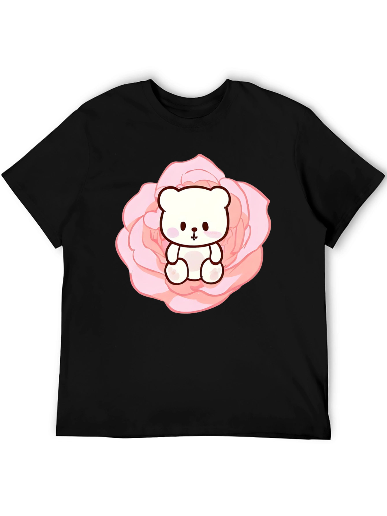 Teddy Bear in Rose T-Shirt - Cute Kawaii Style