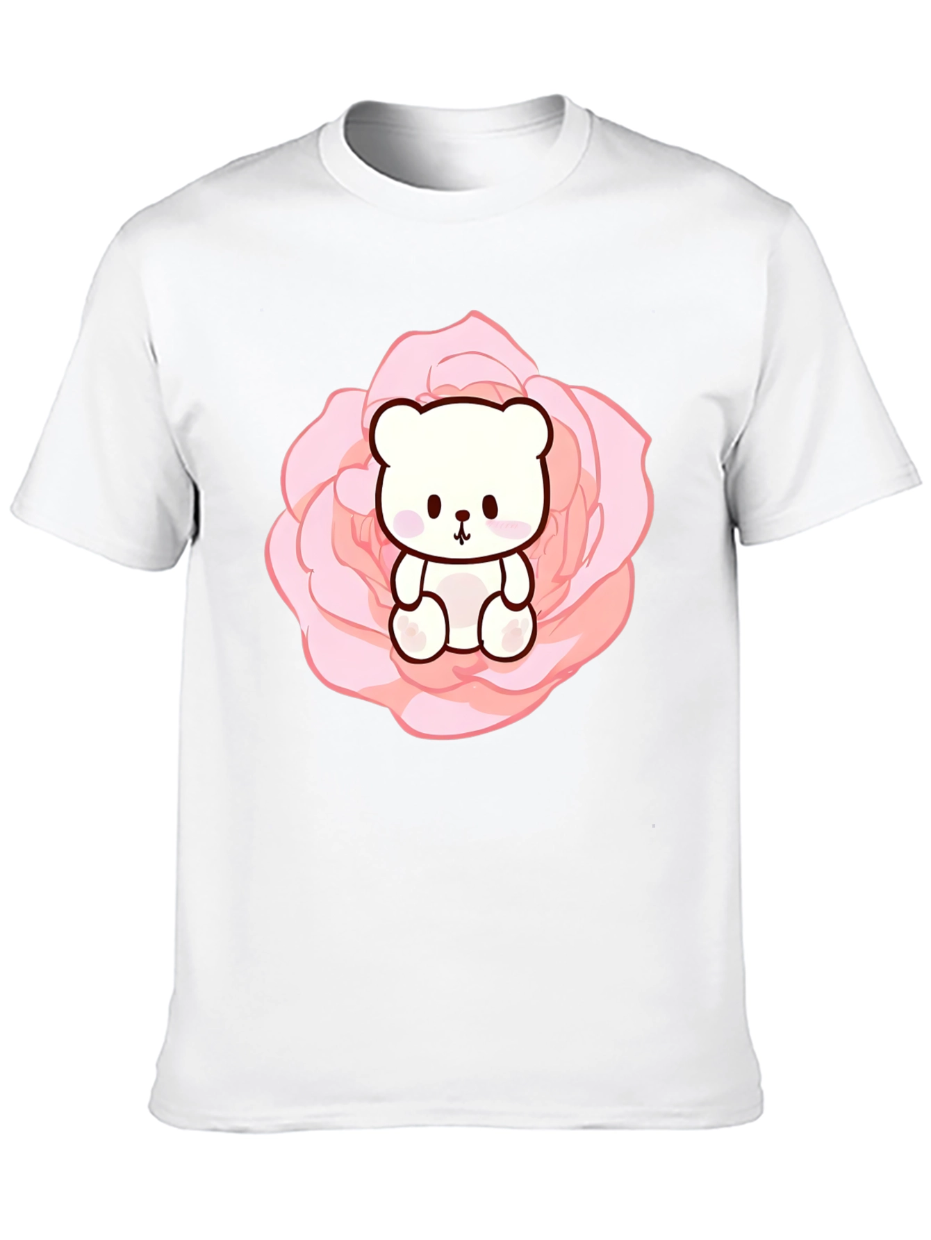 Teddy Bear in Rose T-Shirt - Cute Kawaii Style