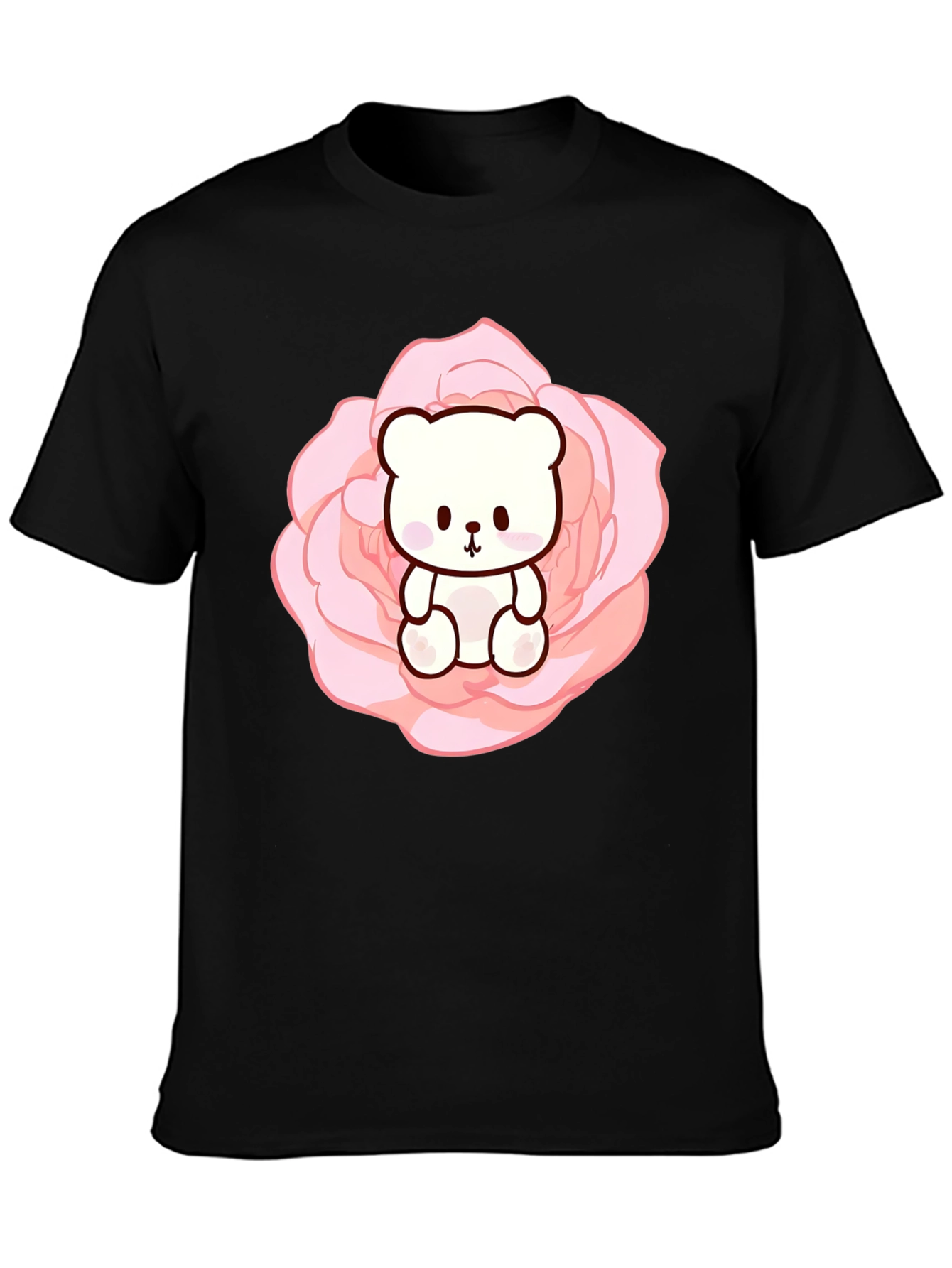 Teddy Bear in Rose T-Shirt - Cute Kawaii Style
