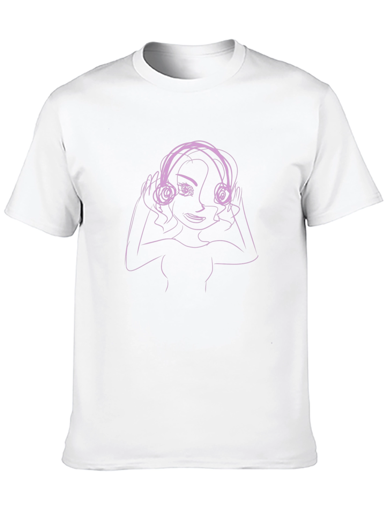 Line Art Woman in Headphones Graphic T-Shirt