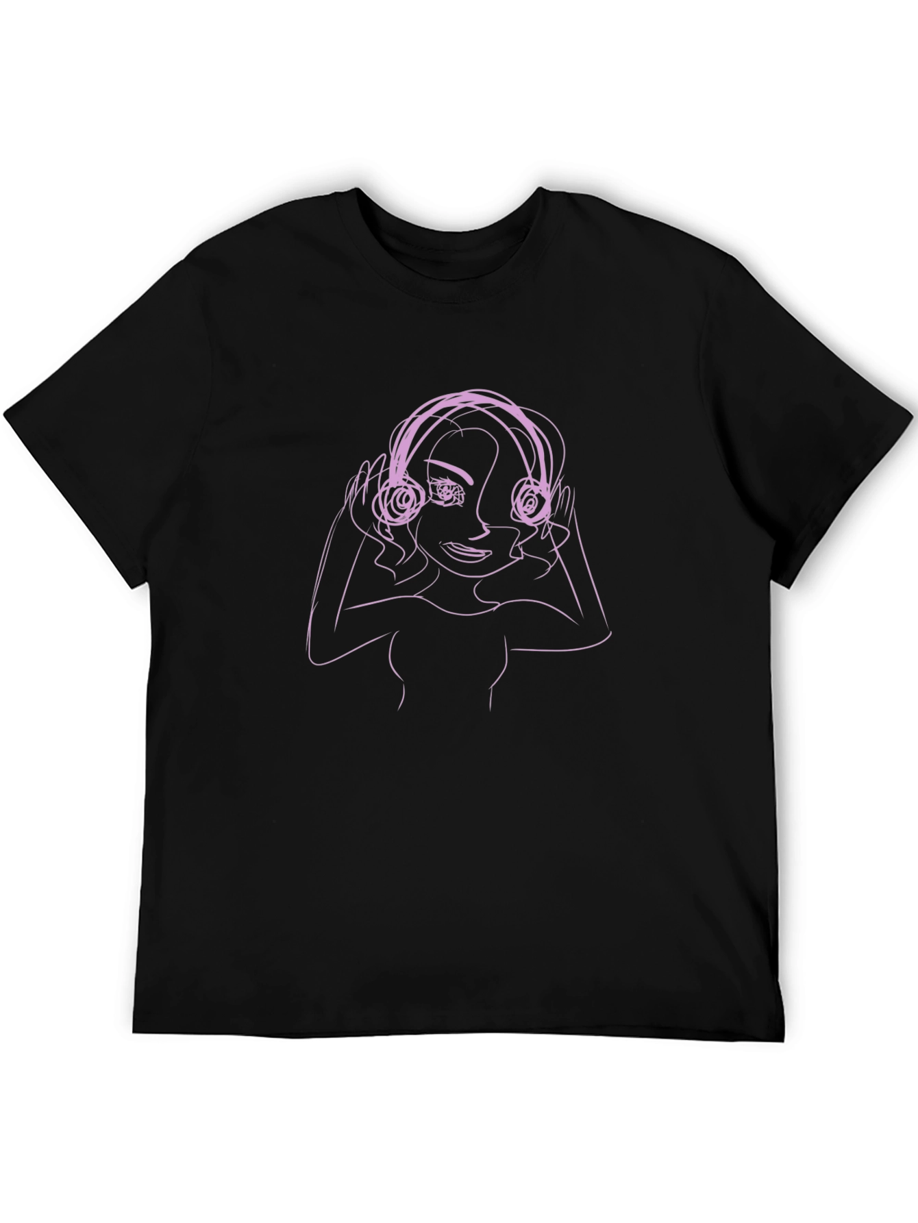 Line Art Woman in Headphones Graphic T-Shirt