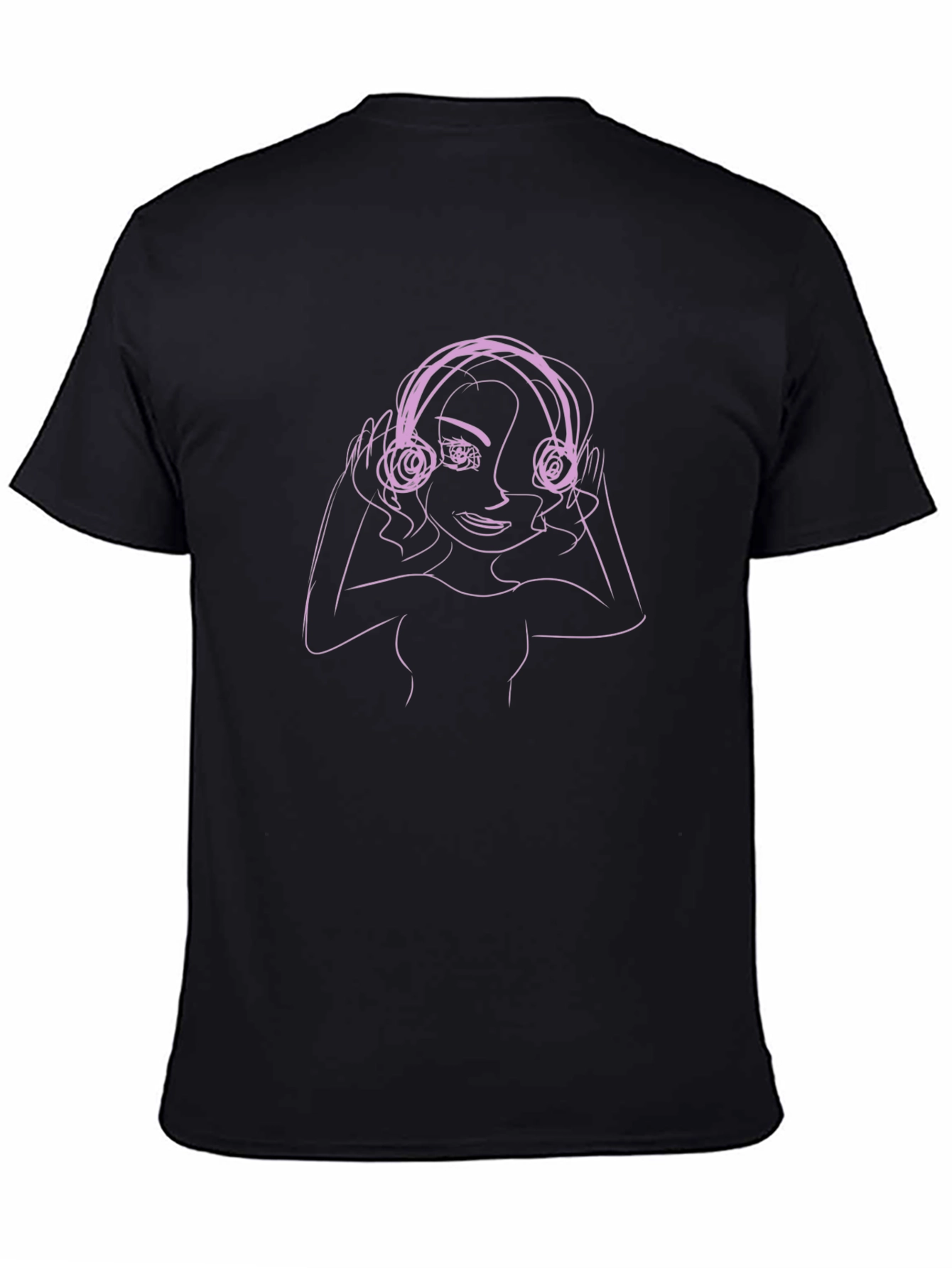 Line Art Woman in Headphones Graphic T-Shirt
