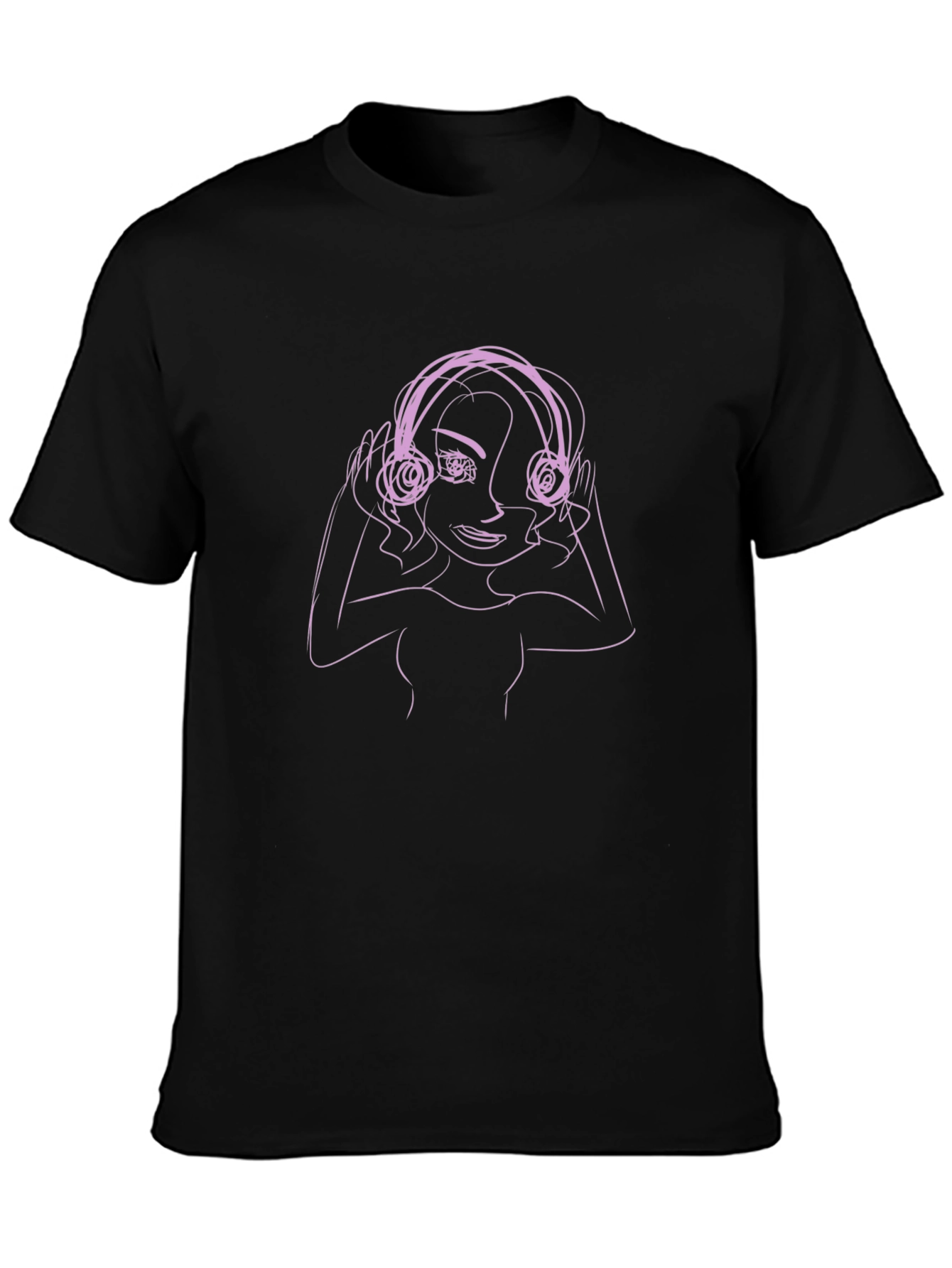 Line Art Woman in Headphones Graphic T-Shirt