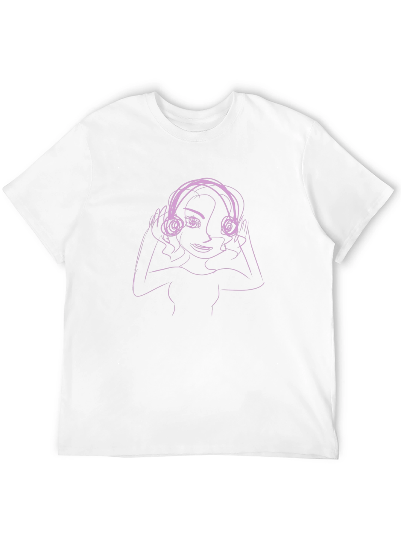Line Art Woman in Headphones Graphic T-Shirt