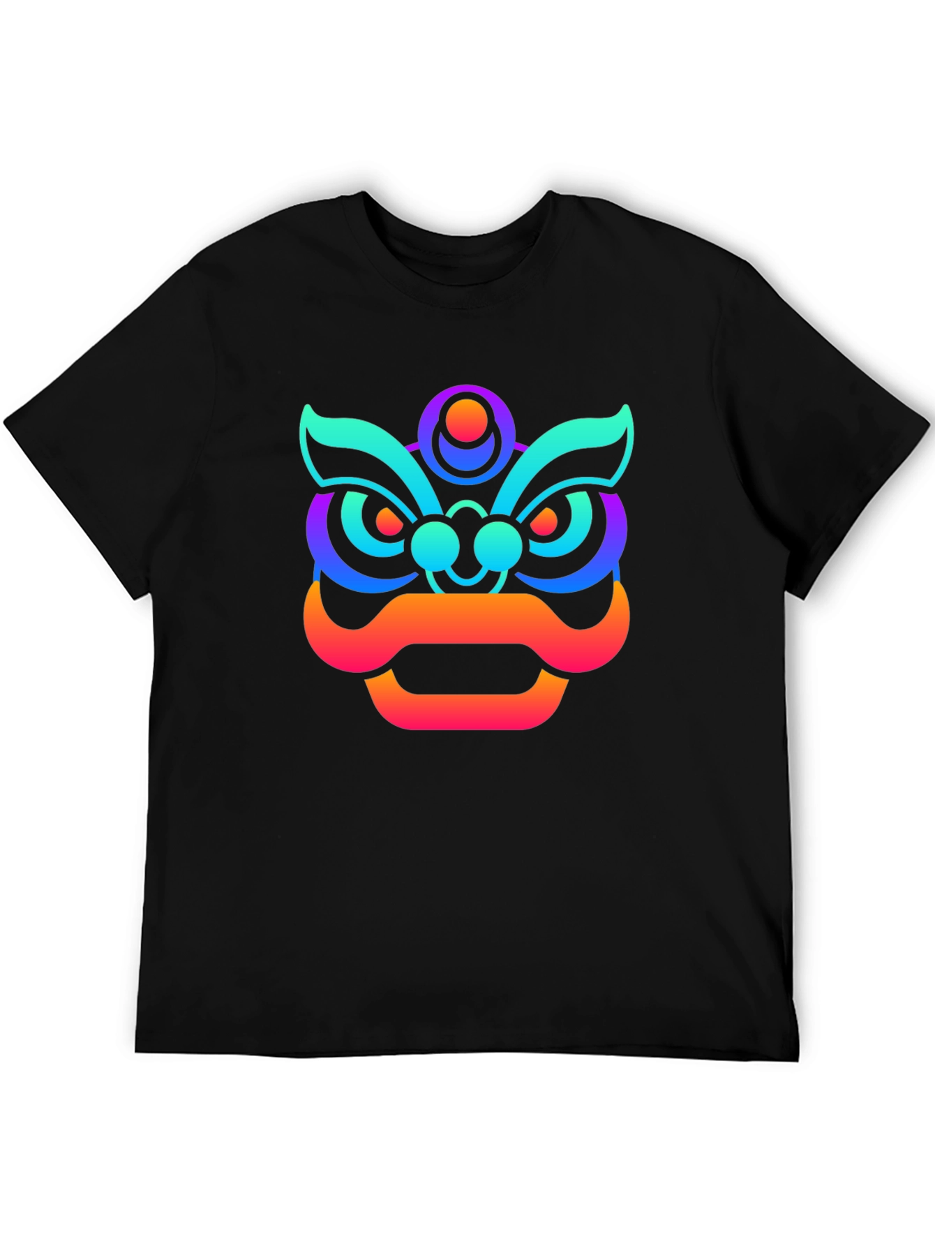 Vibrant Gradient Lion Graphic Tee - Unisex Black T-Shirt