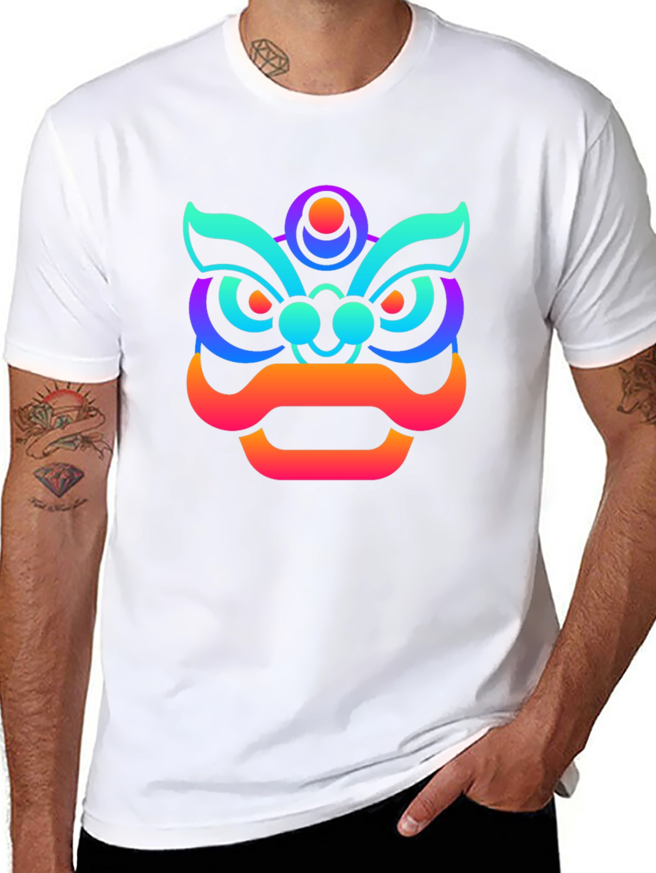 Vibrant Gradient Lion Graphic Tee - Unisex Black T-Shirt