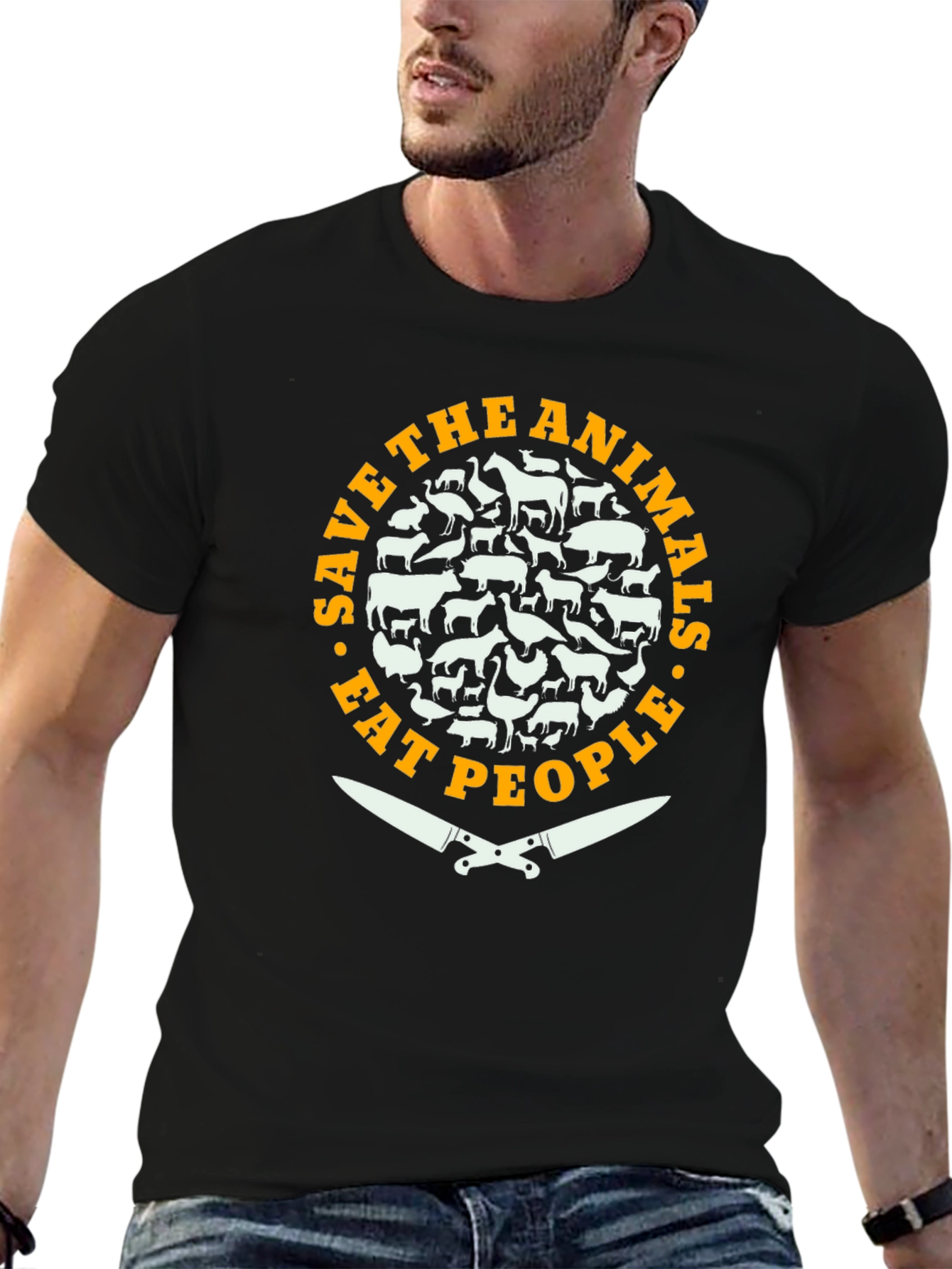 Save Animals Eat People Funny Slogan T-Shirt