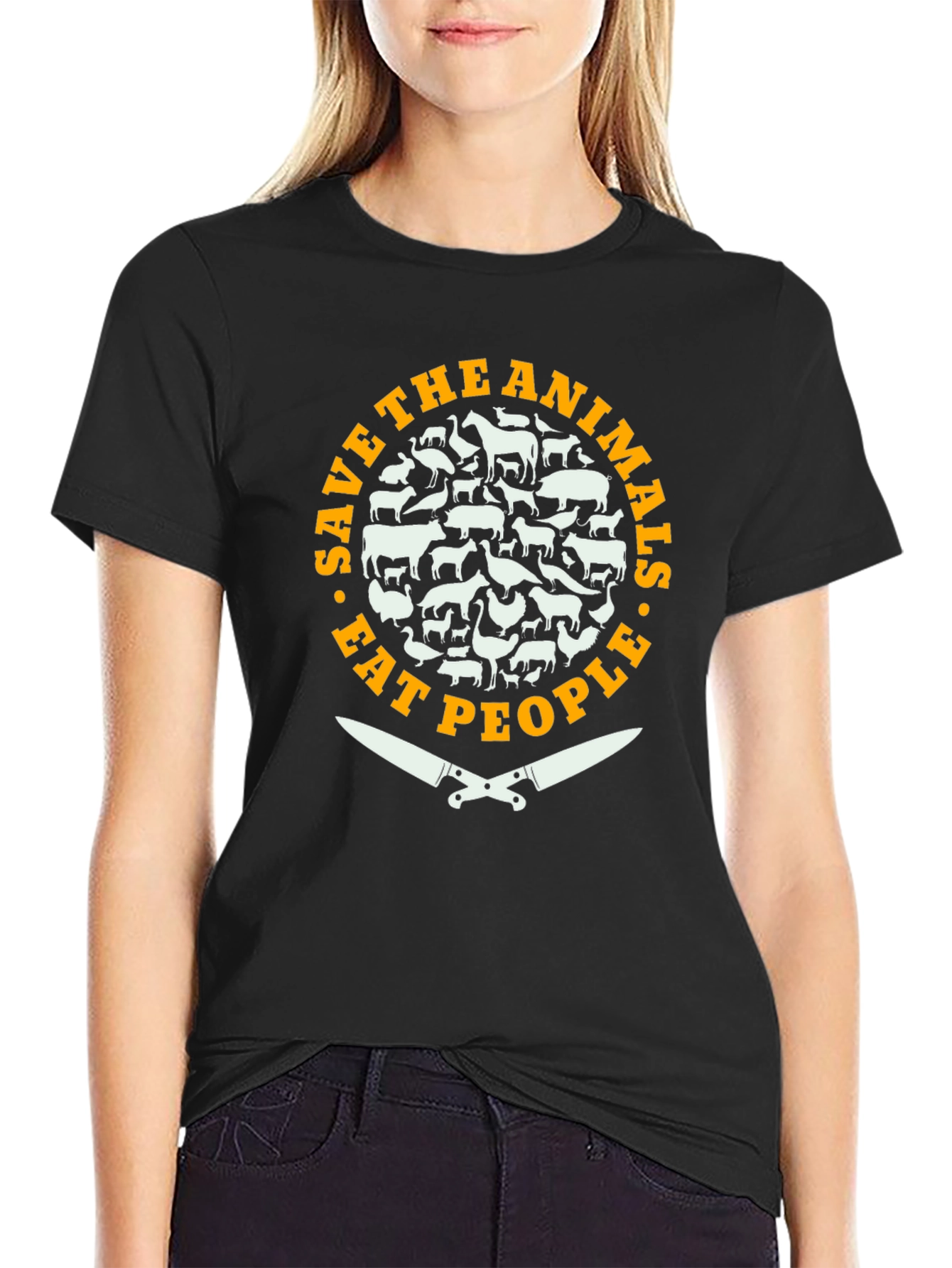 Save Animals Eat People Funny Slogan T-Shirt