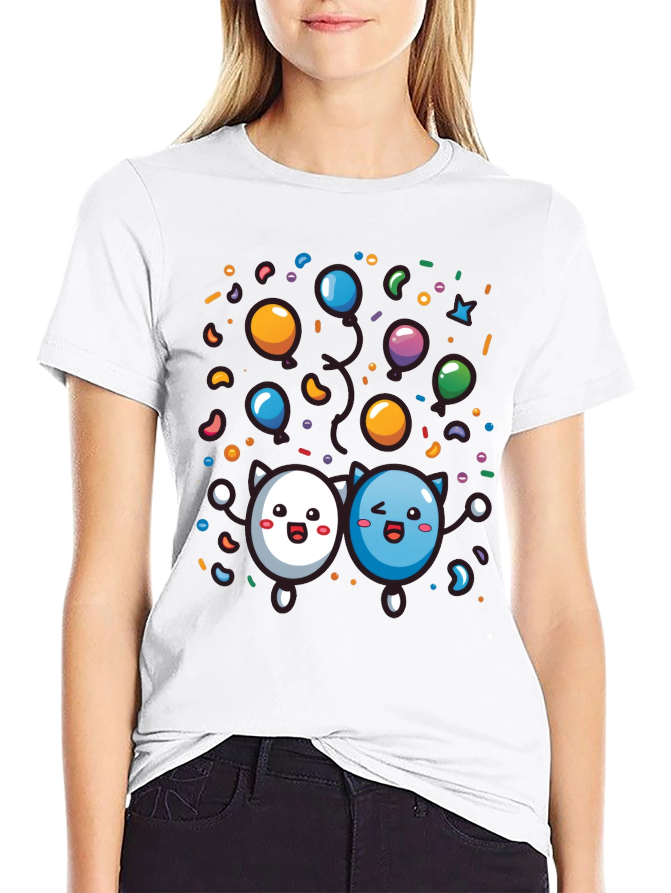 Cartoon Character Print Black T-Shirt