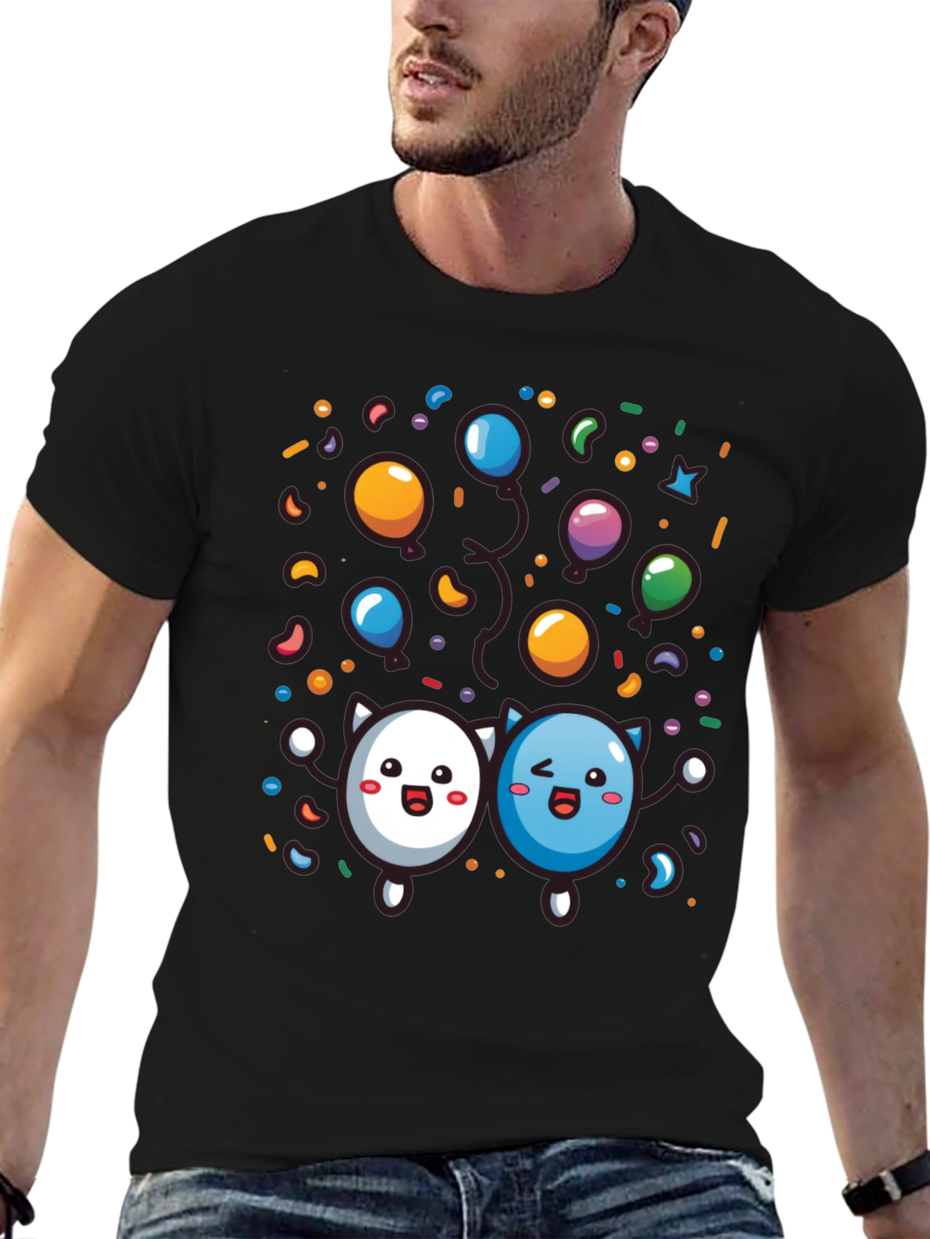 Cartoon Character Print Black T-Shirt