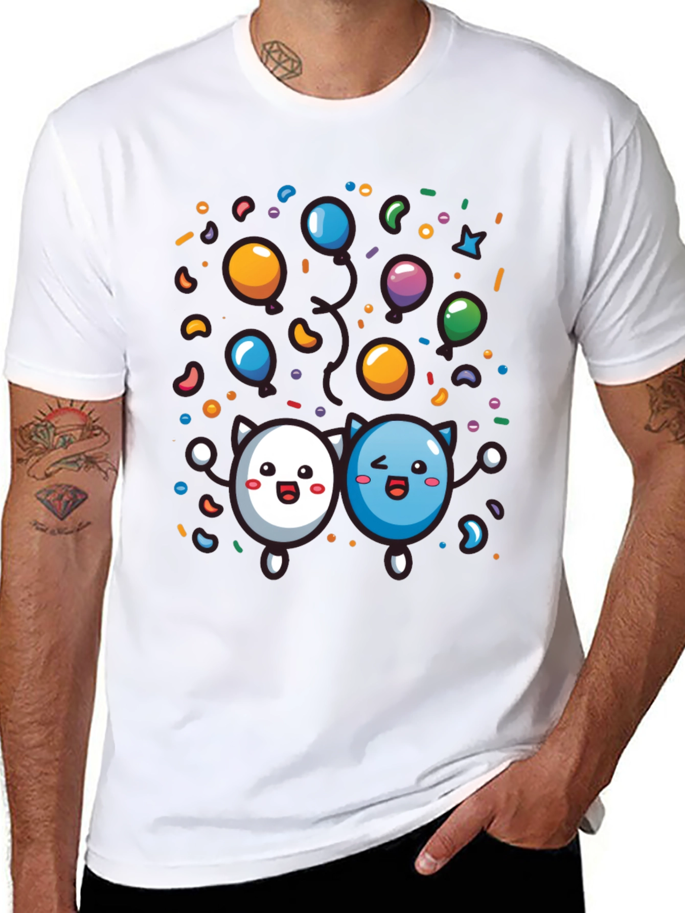 Cartoon Character Print Black T-Shirt