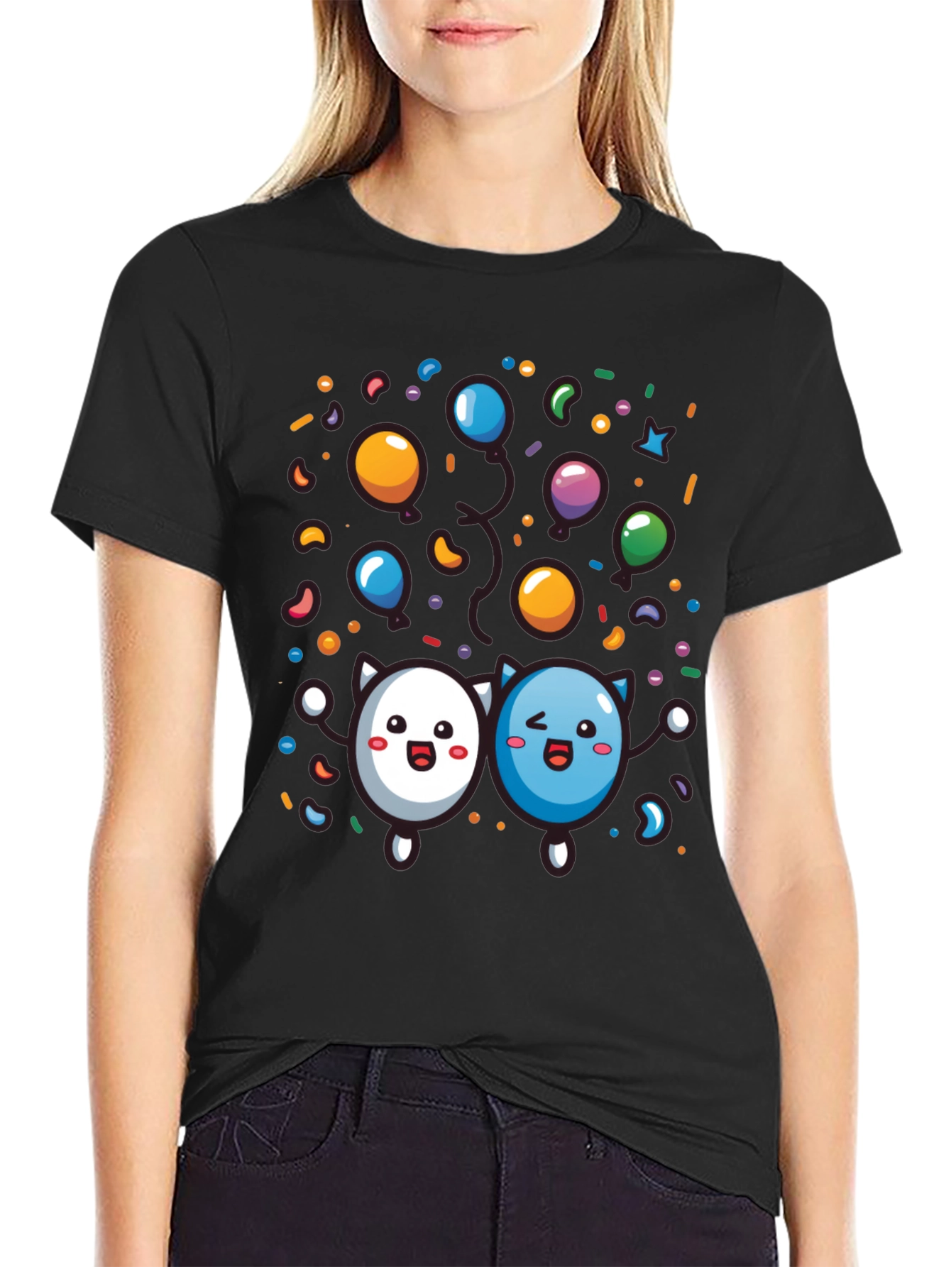 Cartoon Character Print Black T-Shirt