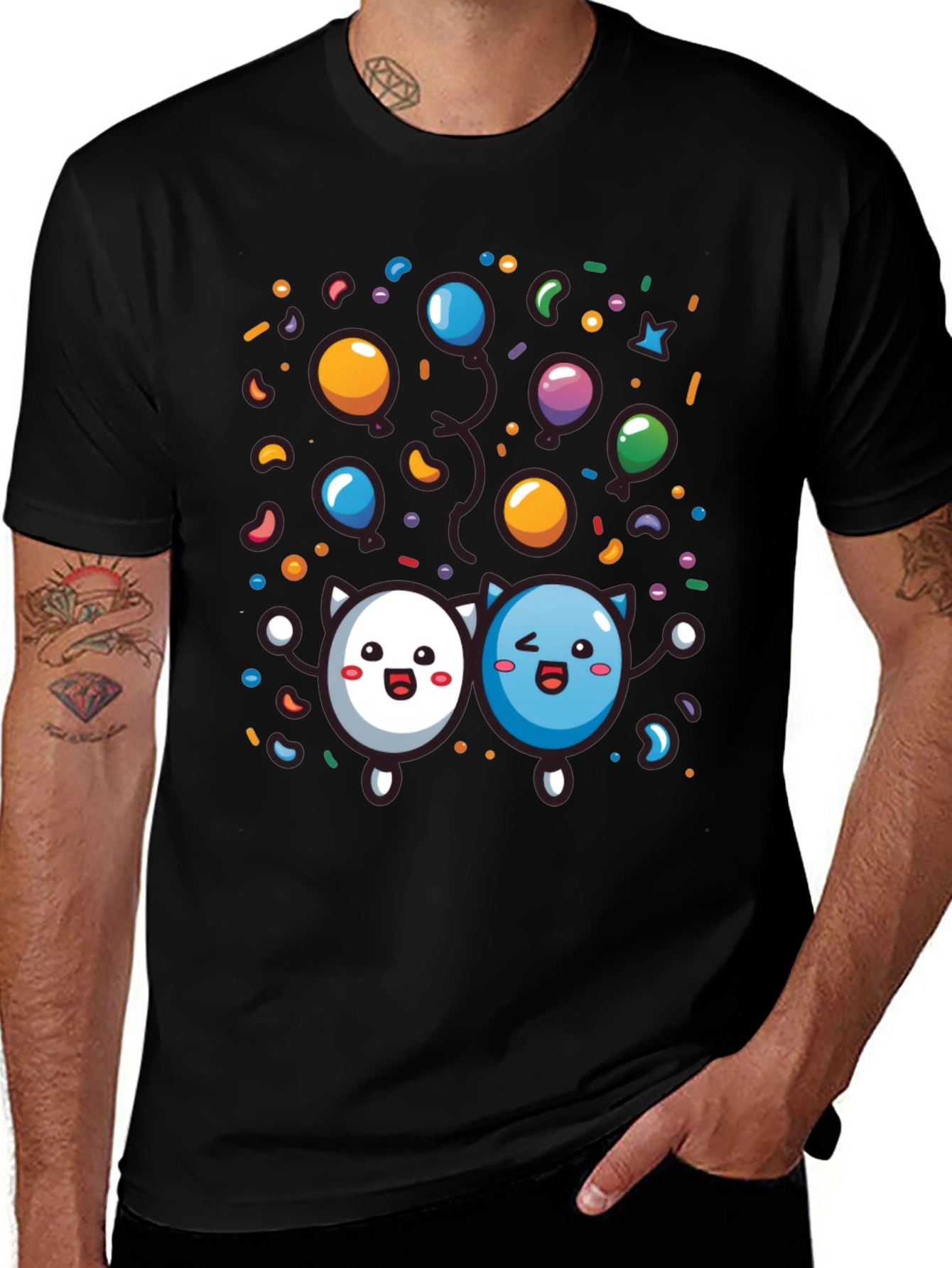 Cartoon Character Print Black T-Shirt