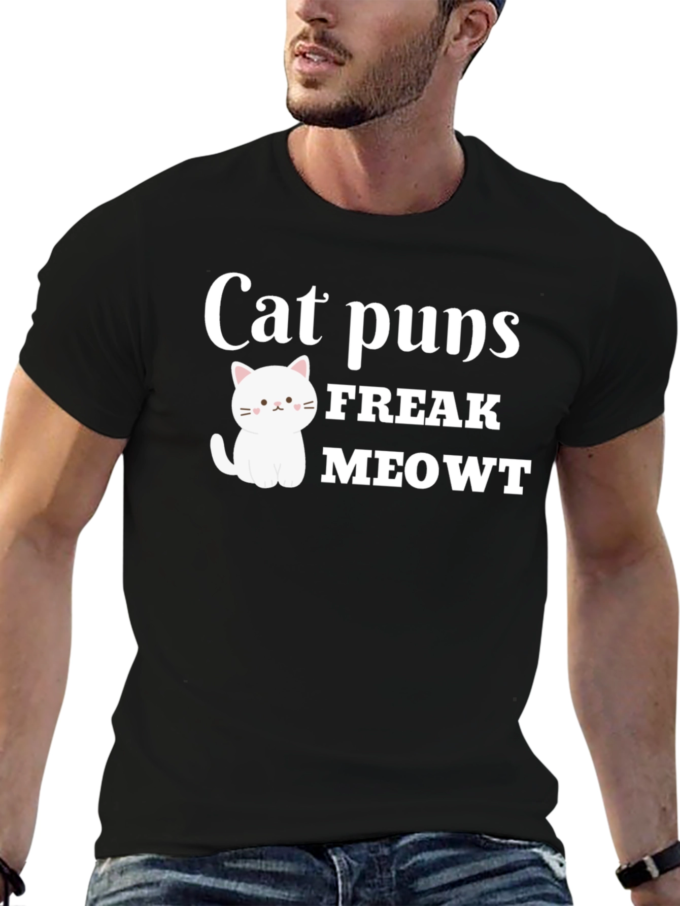 Cat Puns Freak Meowt Black T-Shirt