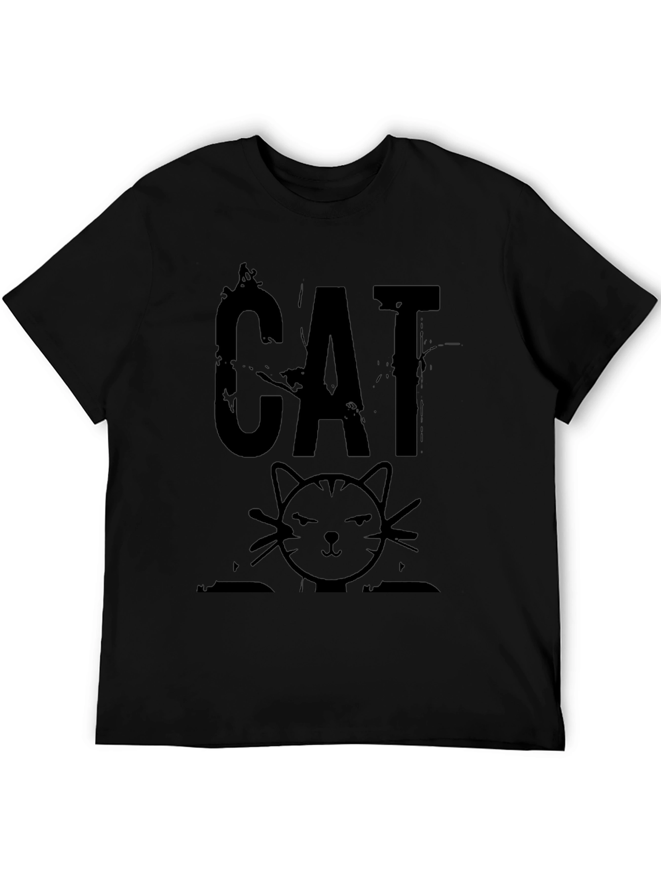 Distressed CAT Graphic Print Mens Black T-Shirt