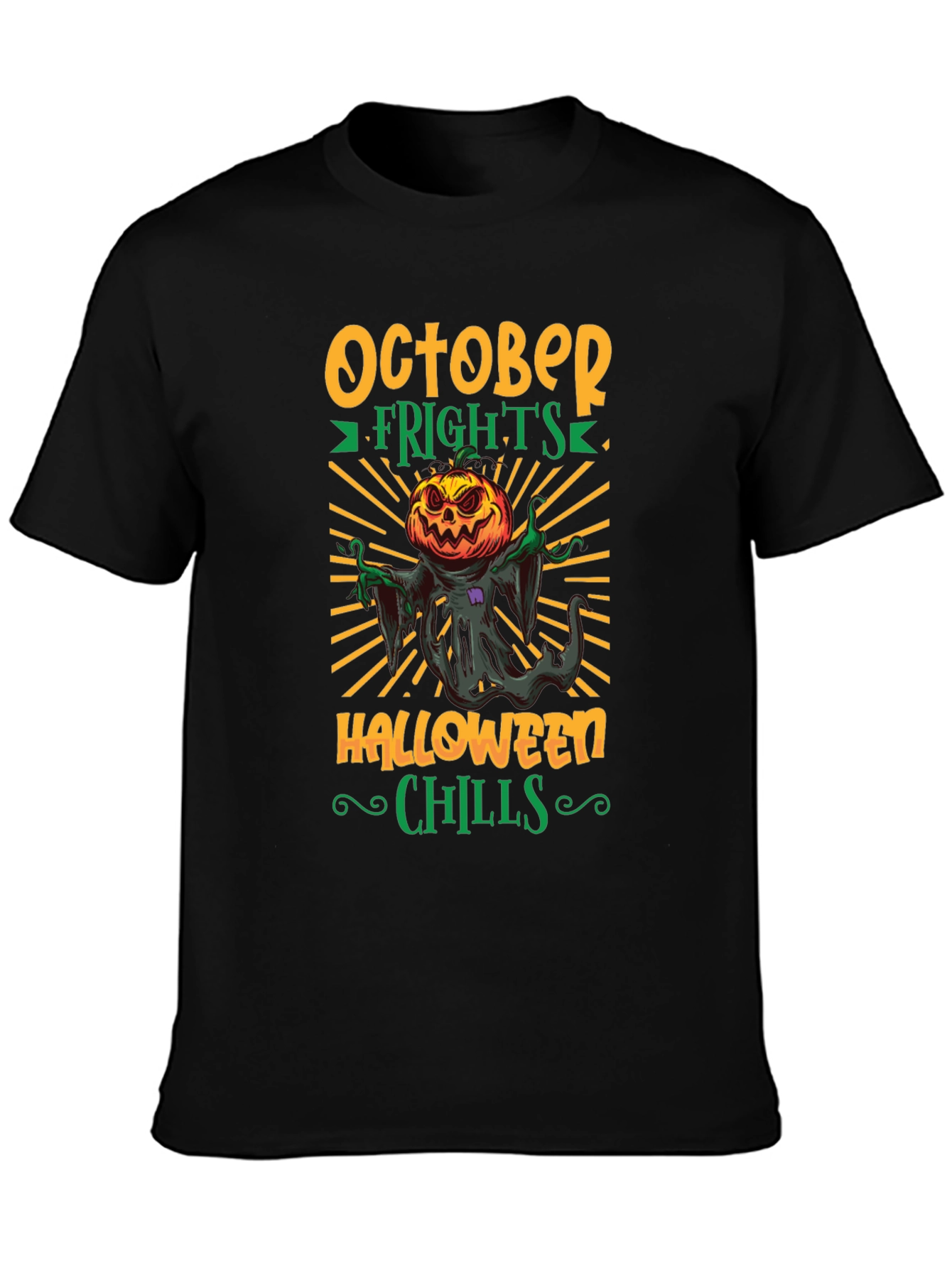 October Frights Halloween Chills Black Graphic Tee