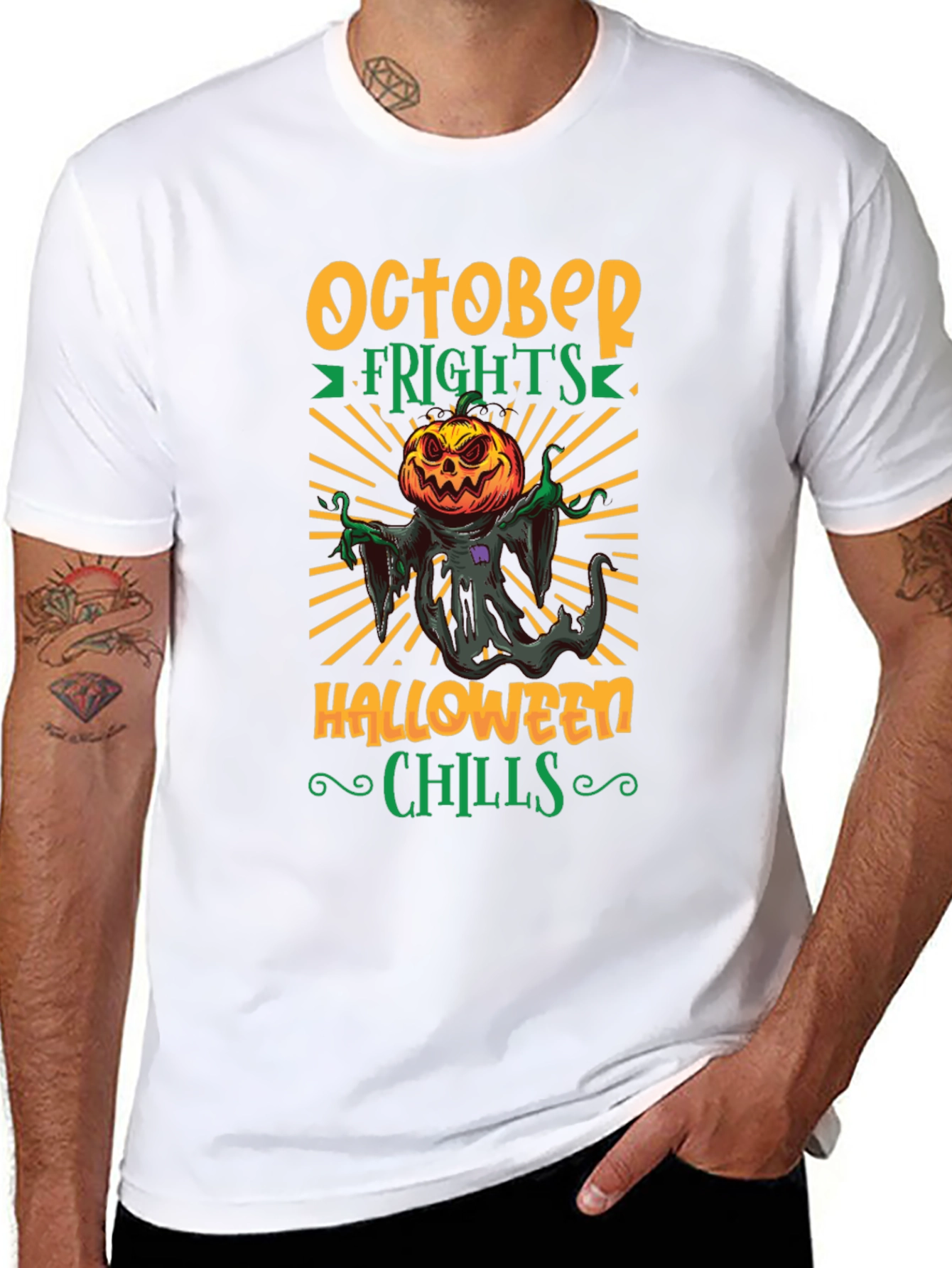 October Frights Halloween Chills Black Graphic Tee