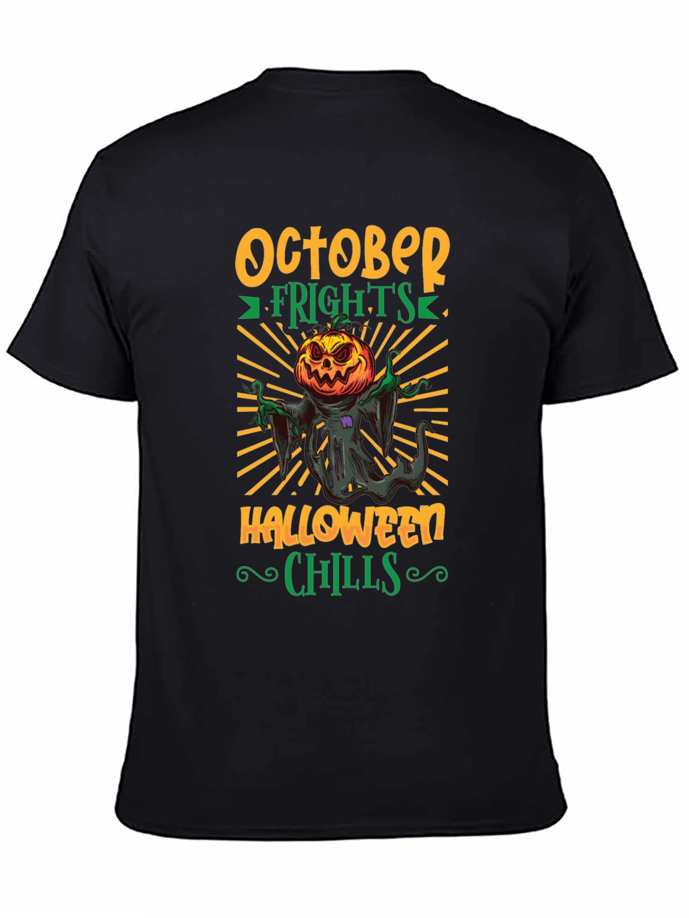 October Frights Halloween Chills Black Graphic Tee