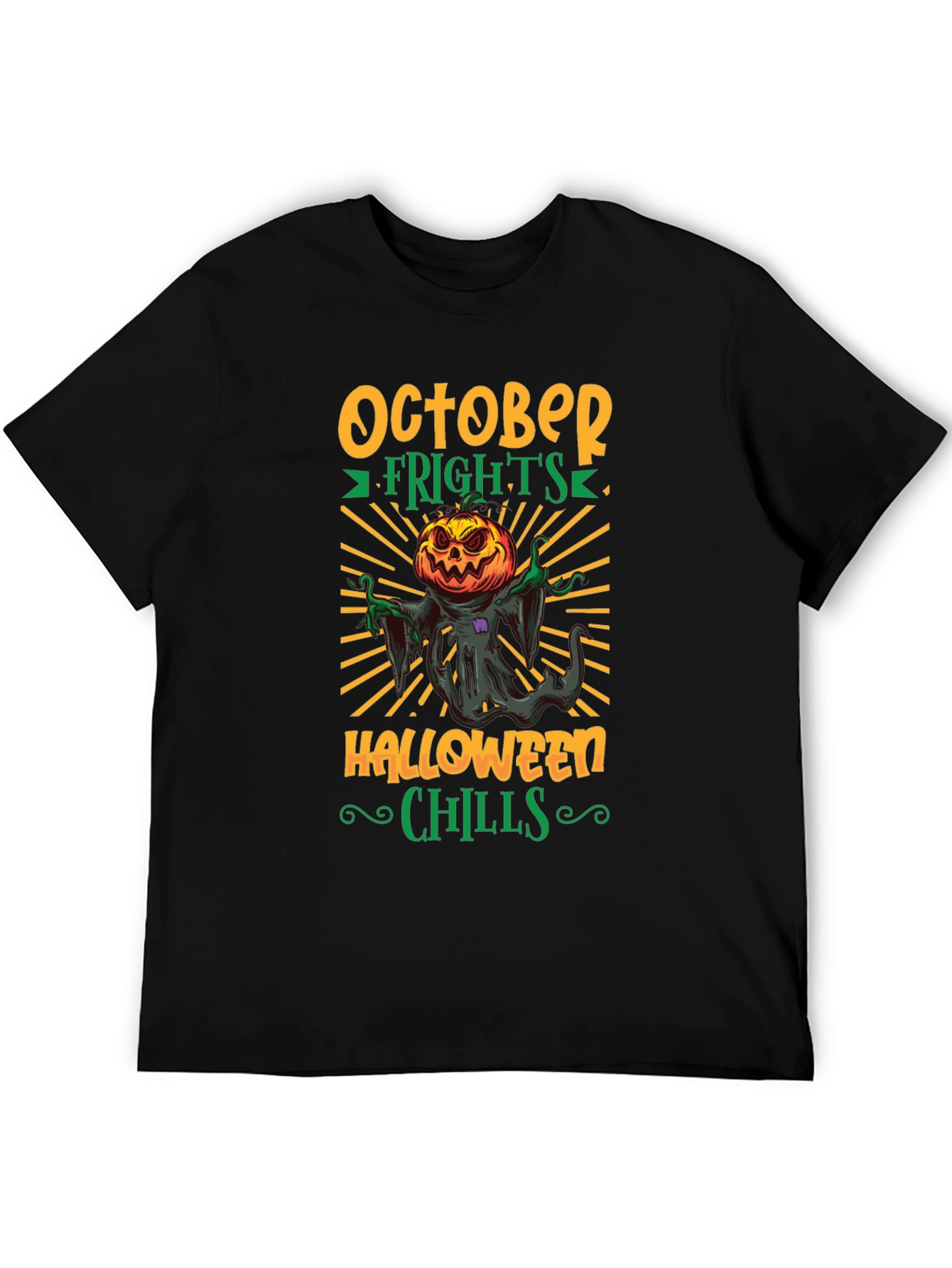 October Frights Halloween Chills Black Graphic Tee