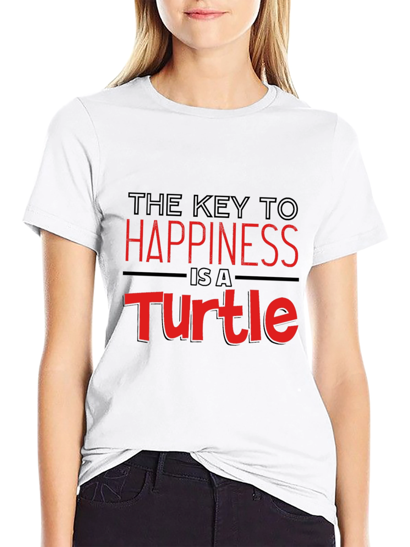 Key to Happiness Turtle Graphic Black T-Shirt