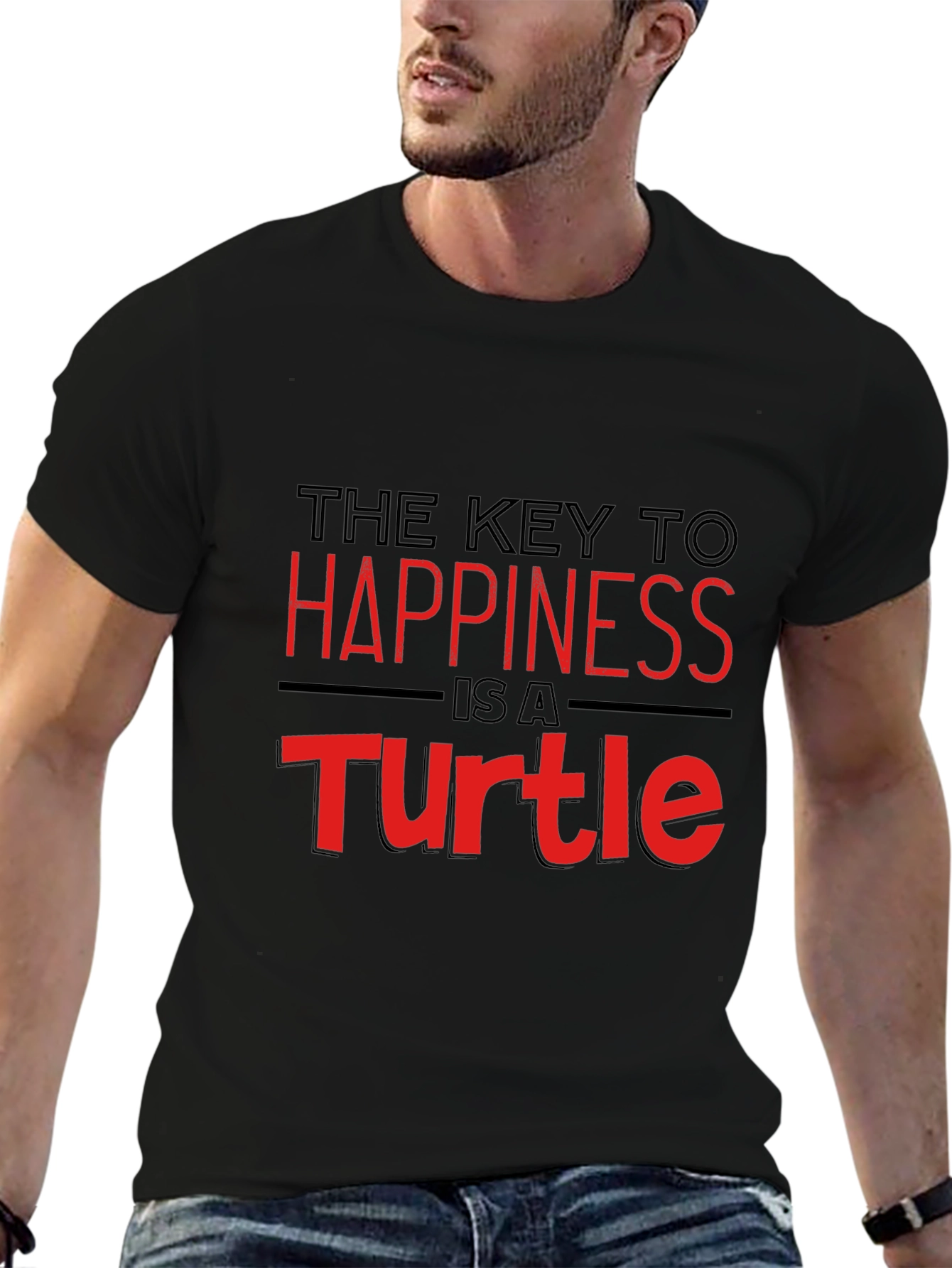 Key to Happiness Turtle Graphic Black T-Shirt