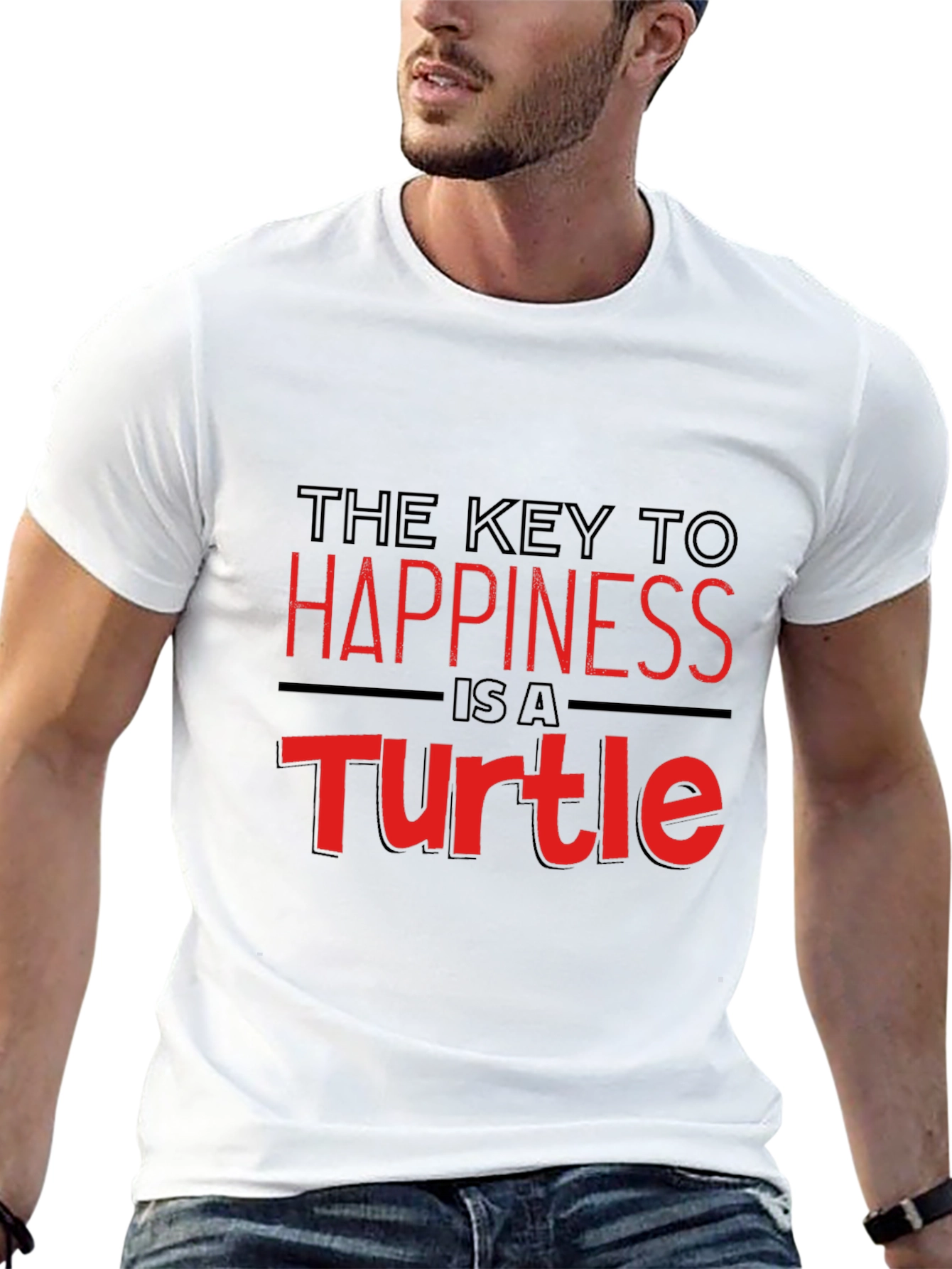 Key to Happiness Turtle Graphic Black T-Shirt