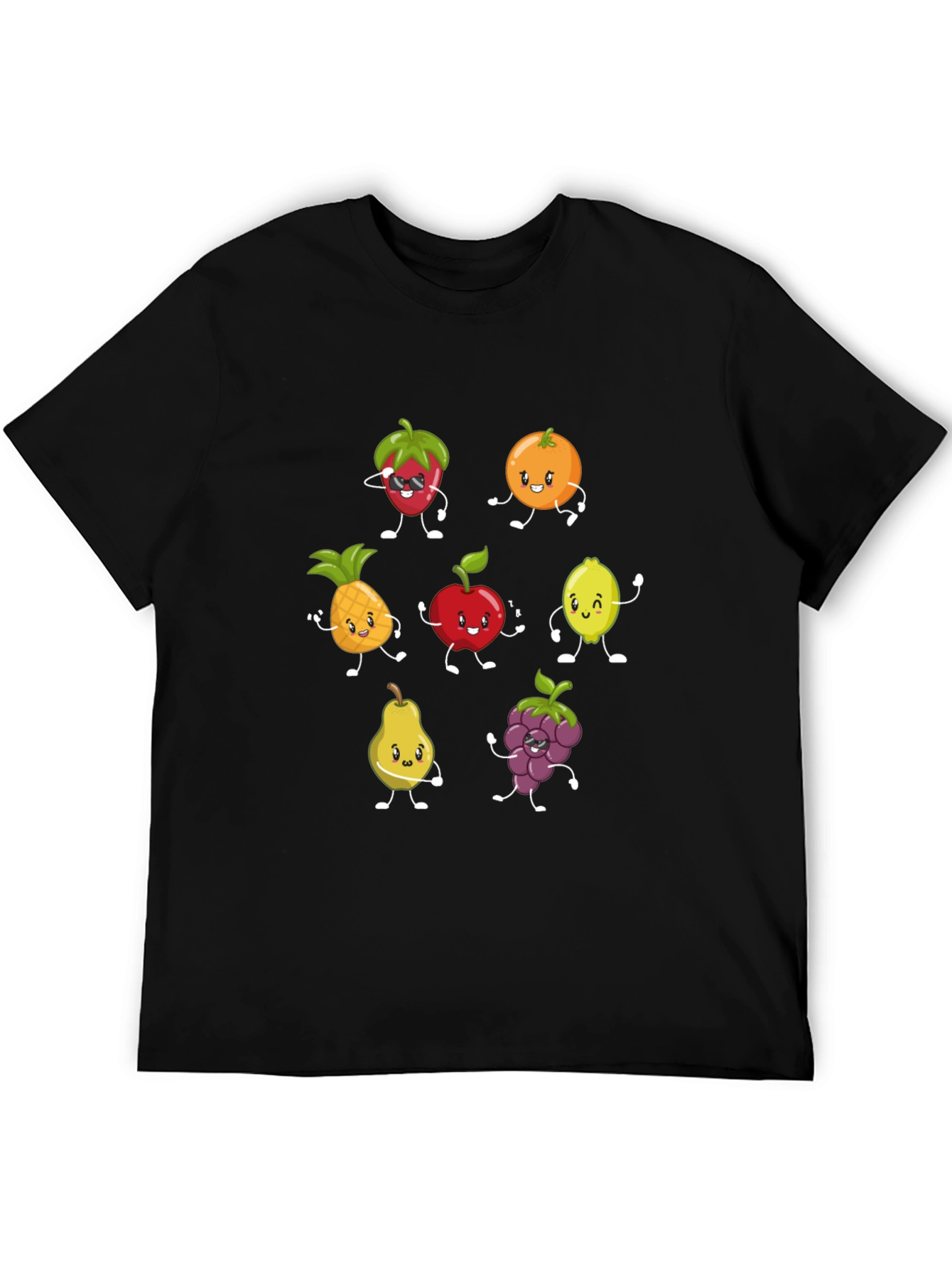 Funny Fruit Cartoon Black T-Shirt
