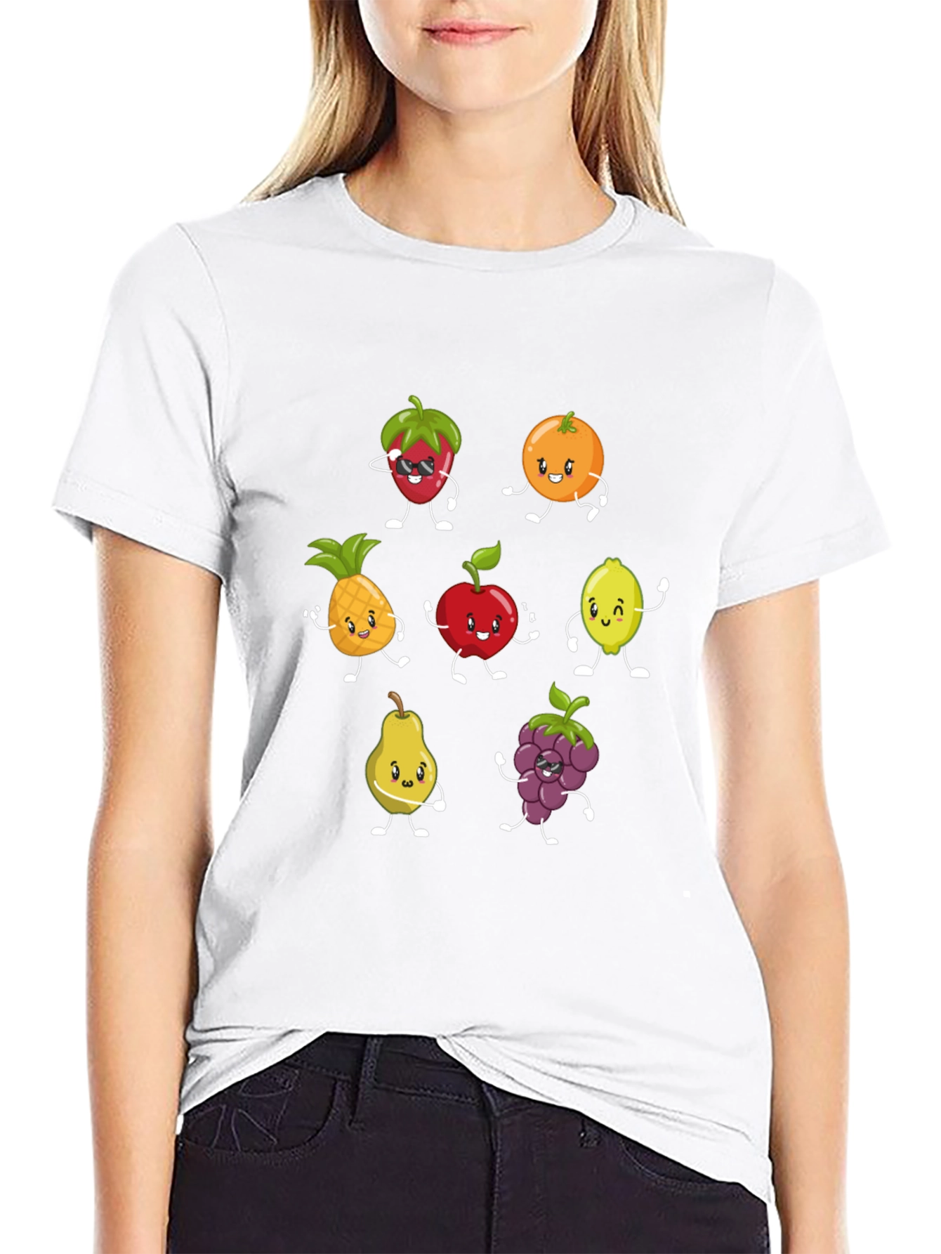 Funny Fruit Cartoon Black T-Shirt