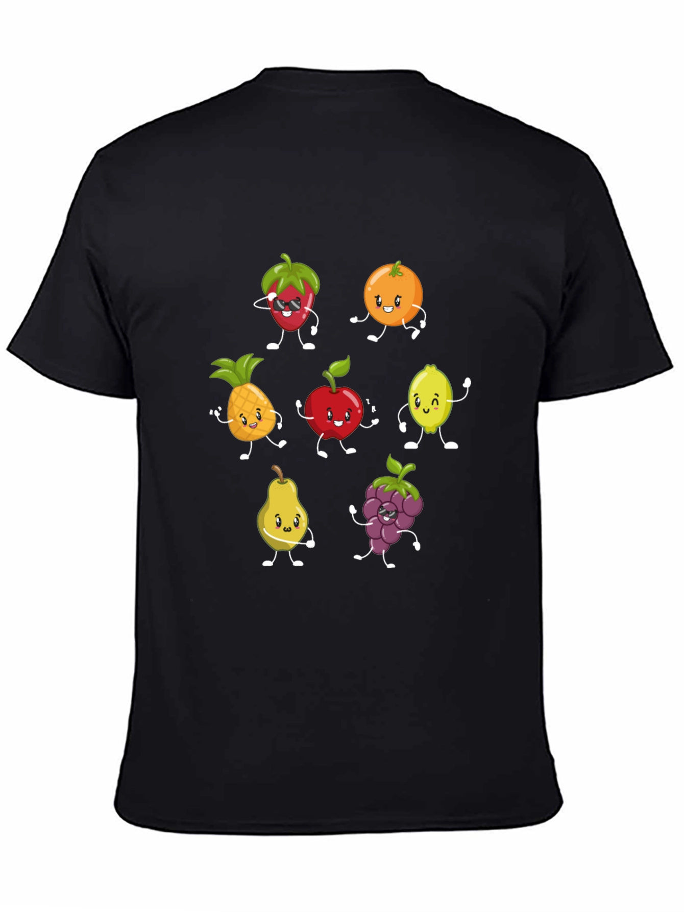 Funny Fruit Cartoon Black T-Shirt