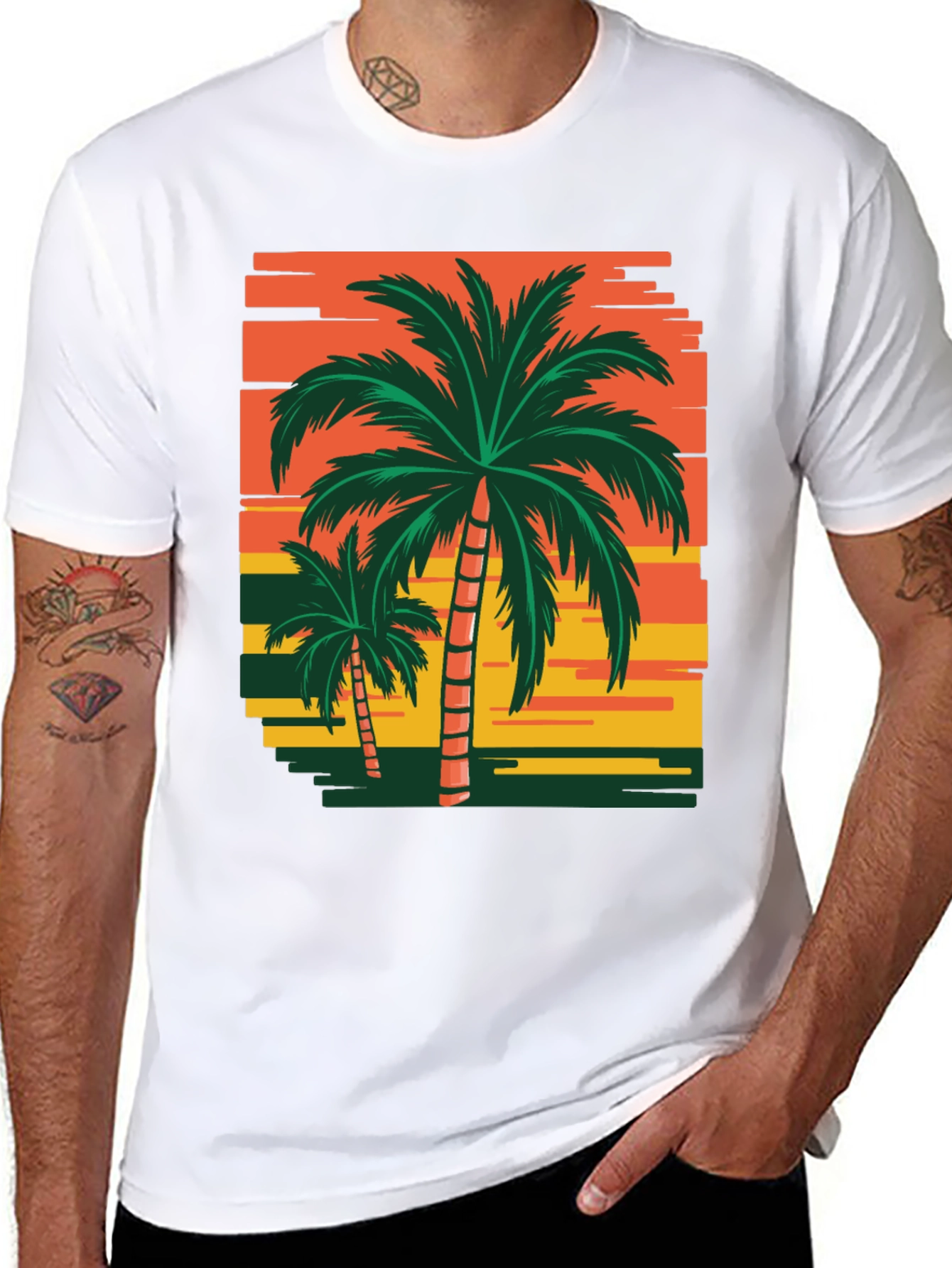 Tropical Palm Tree Sunset Graphic T-Shirt