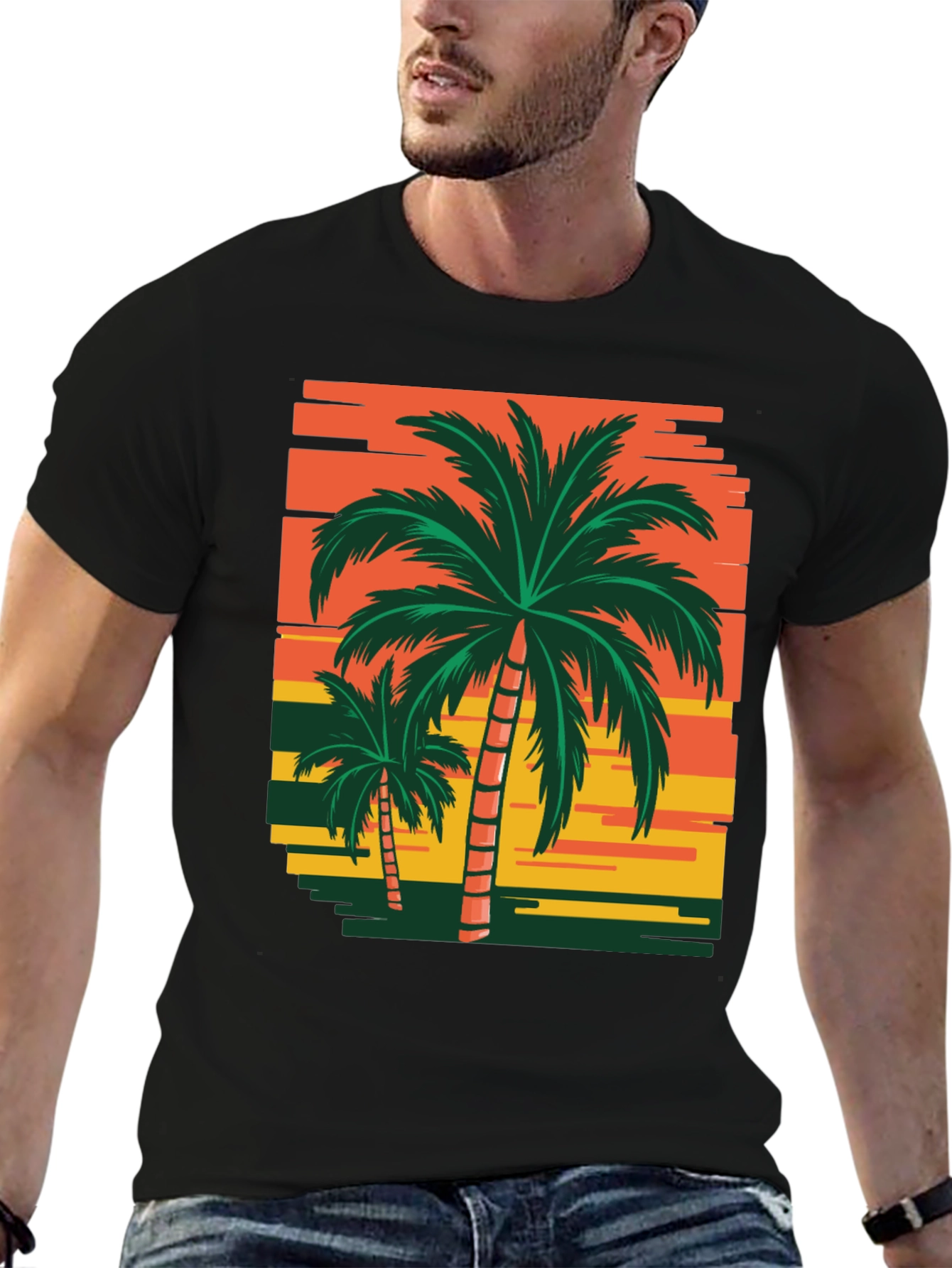 Tropical Palm Tree Sunset Graphic T-Shirt