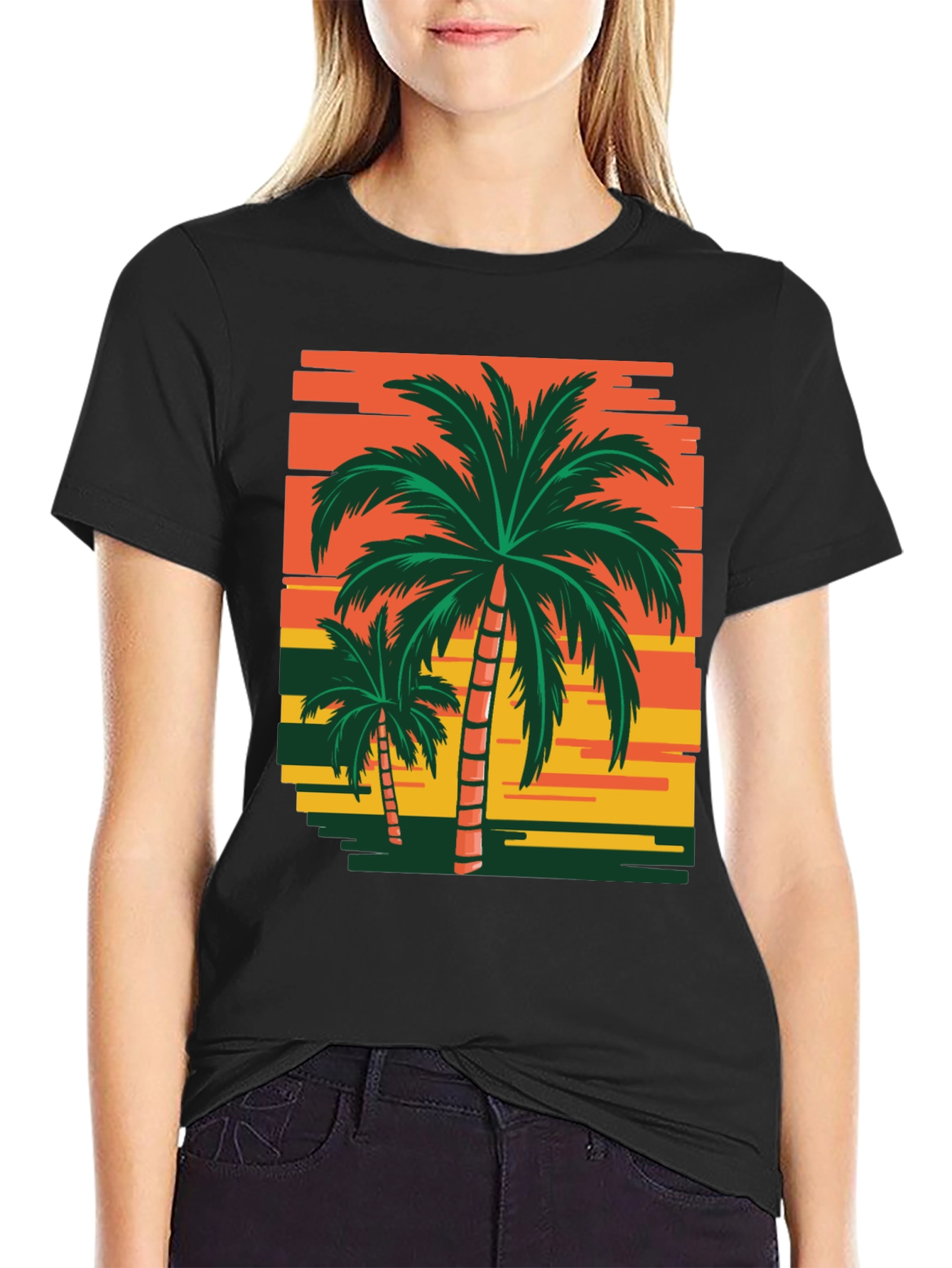 Tropical Palm Tree Sunset Graphic T-Shirt