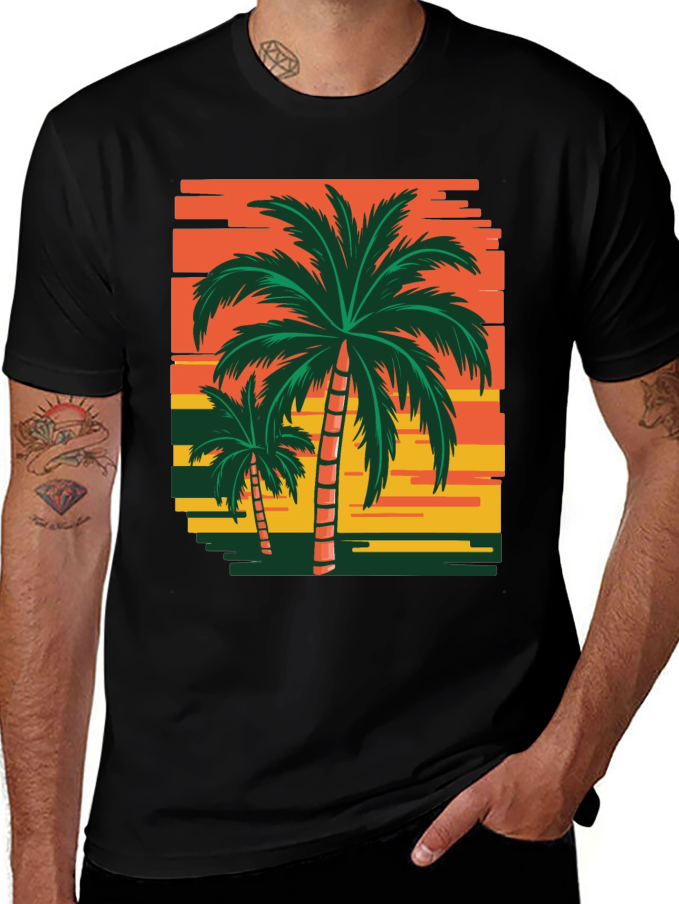 Tropical Palm Tree Sunset Graphic T-Shirt