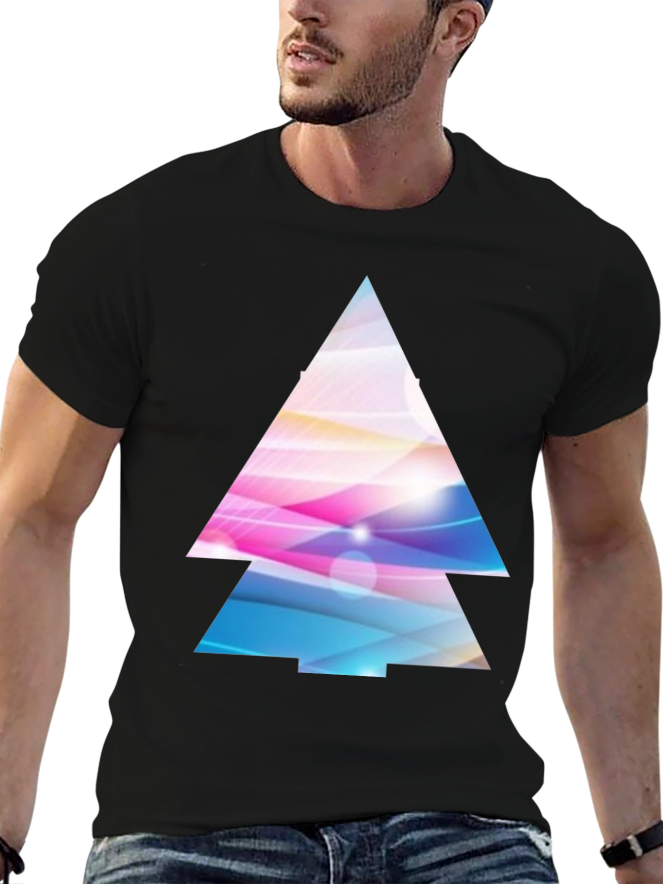 Abstract Triangle Graphic Print Black T-Shirt