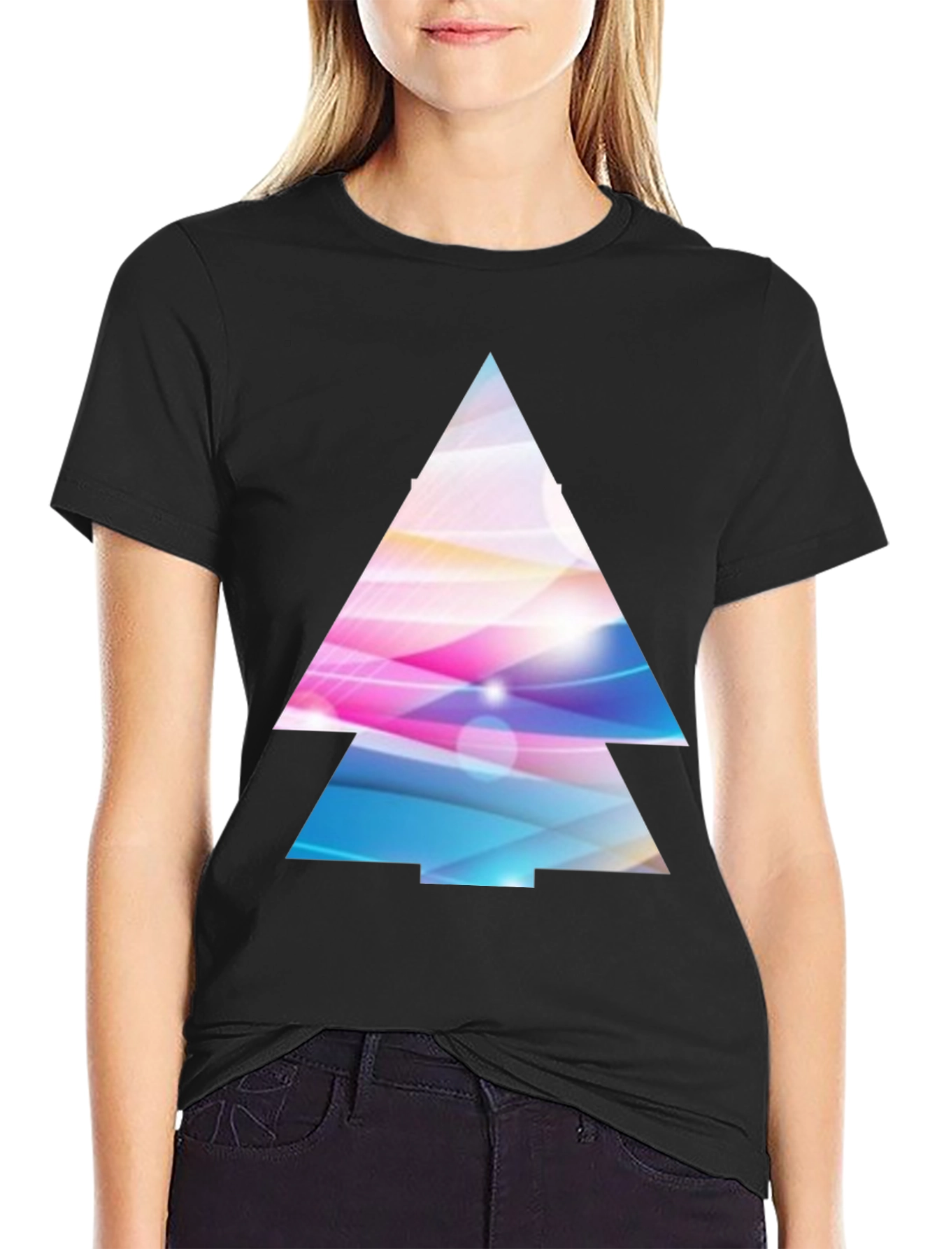 Abstract Triangle Graphic Print Black T-Shirt