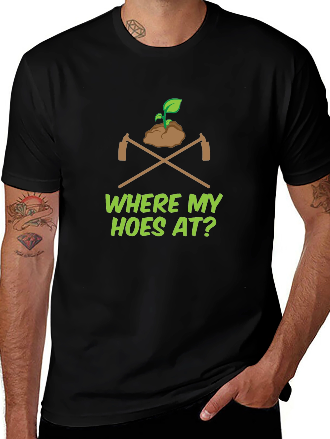 Where My Hoes At? Black Graphic Tee