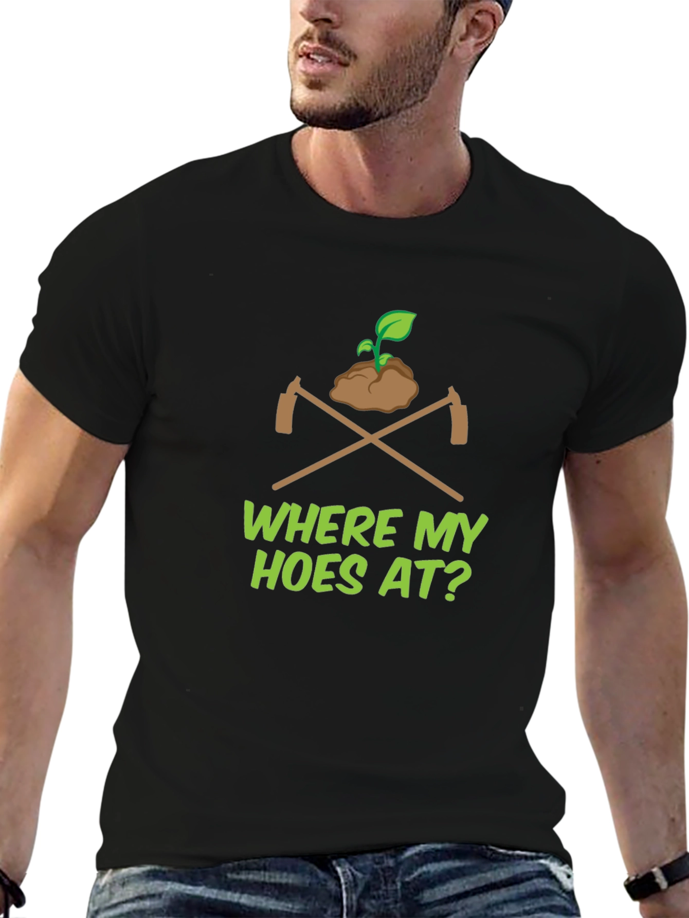 Where My Hoes At? Black Graphic Tee